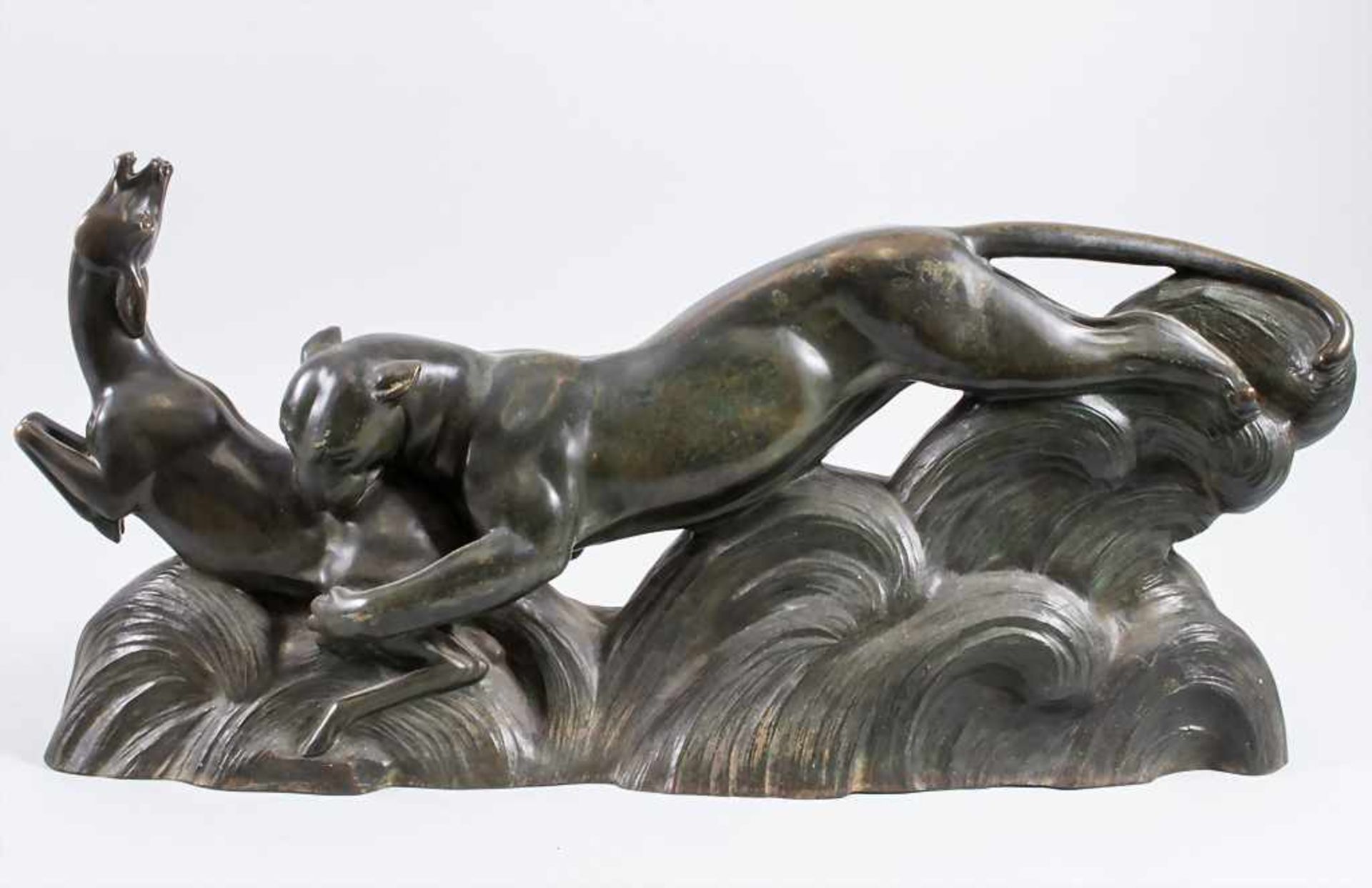 Art Deco-Figurengruppe,'Panther reißt Antilope' / 'A panther with an antelope', Alexander Ouline, um