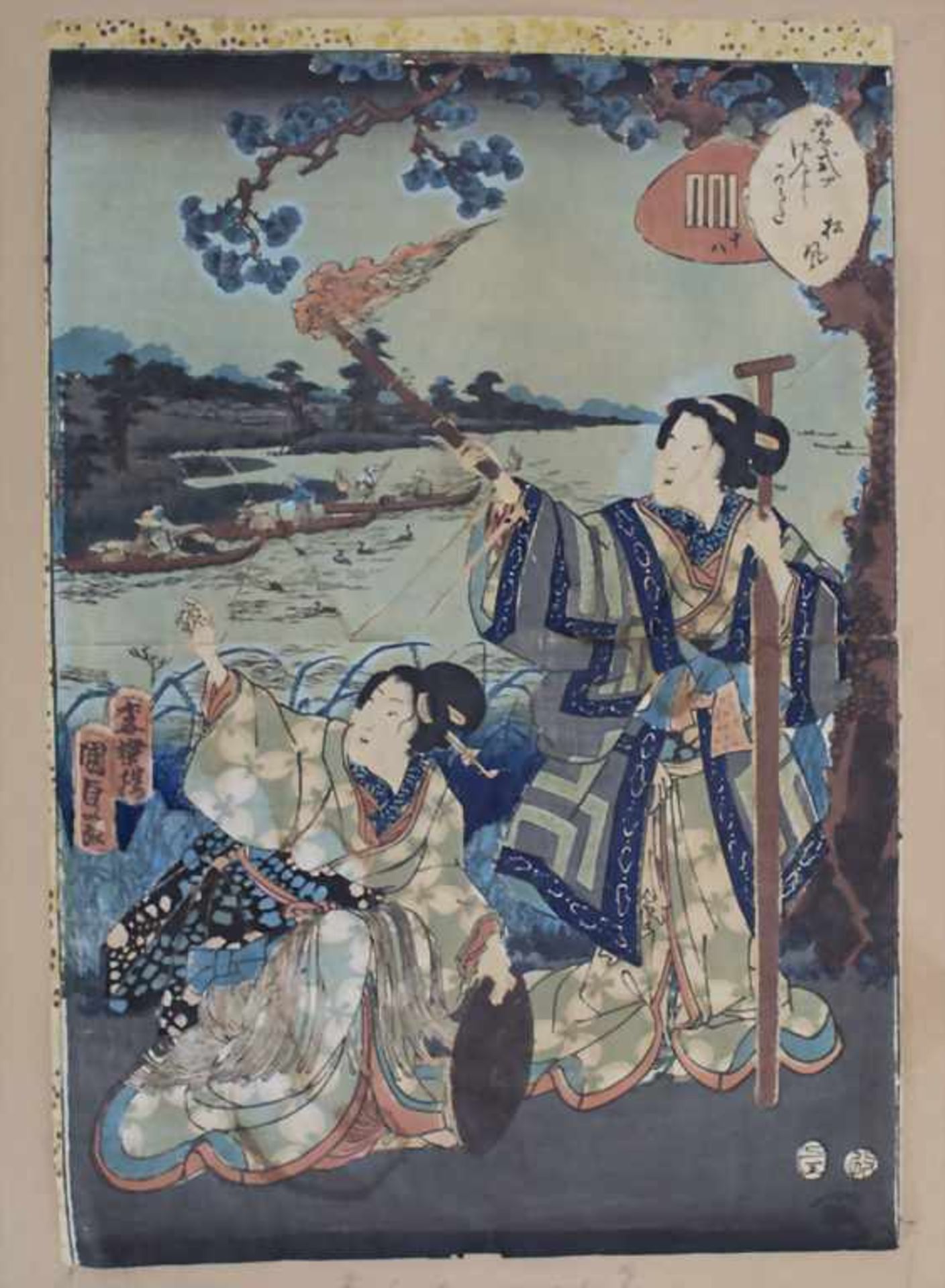 Utagawa Kuisada (1786-1865), 'Geishas am Ufer vor Booten' / 'Geishas by the shore with boats'