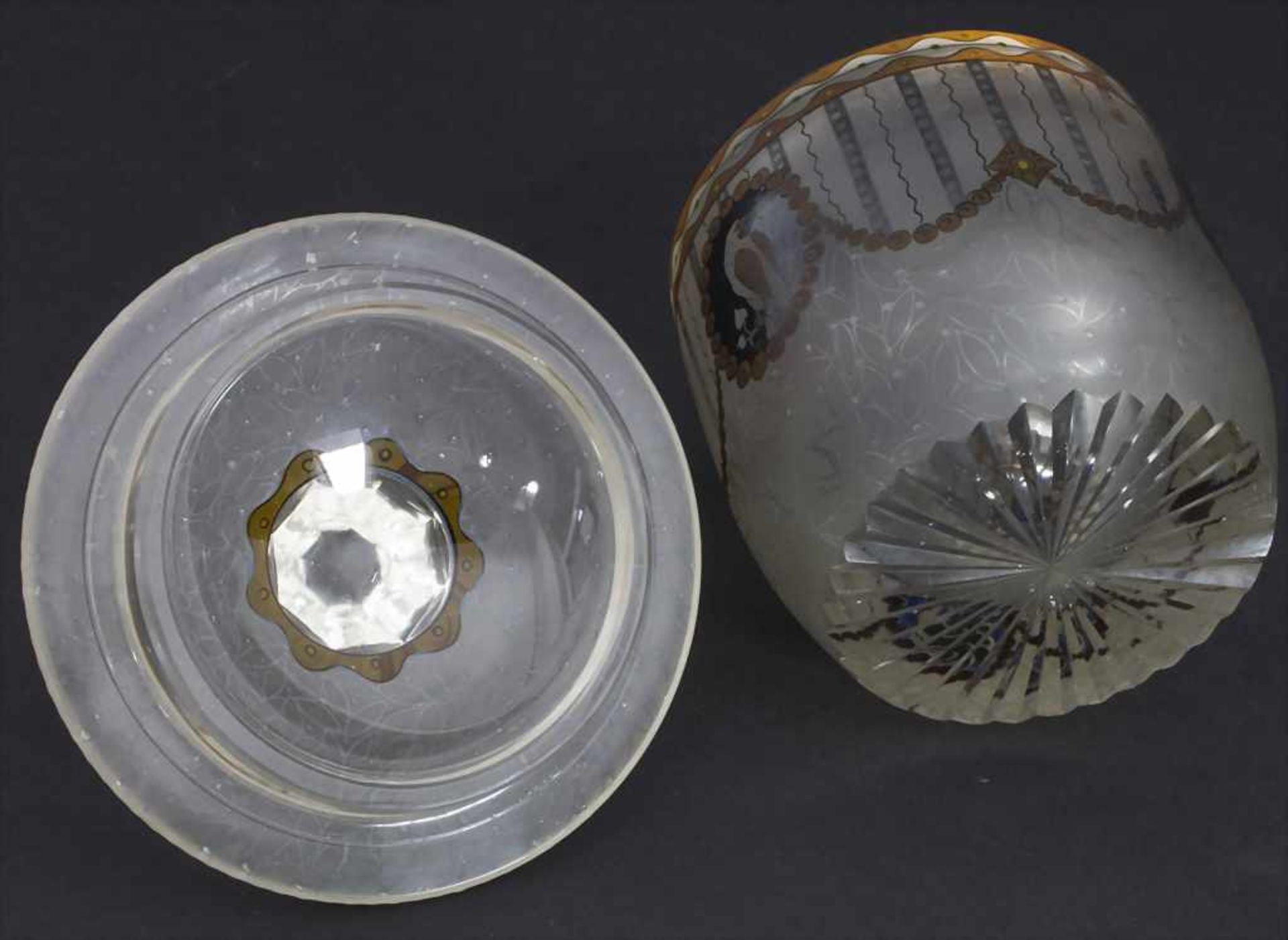 Jugendstil Deckelgefäß mit Transparentemaildekor / An Art Nouveau covered bowl with transparent - Bild 5 aus 5