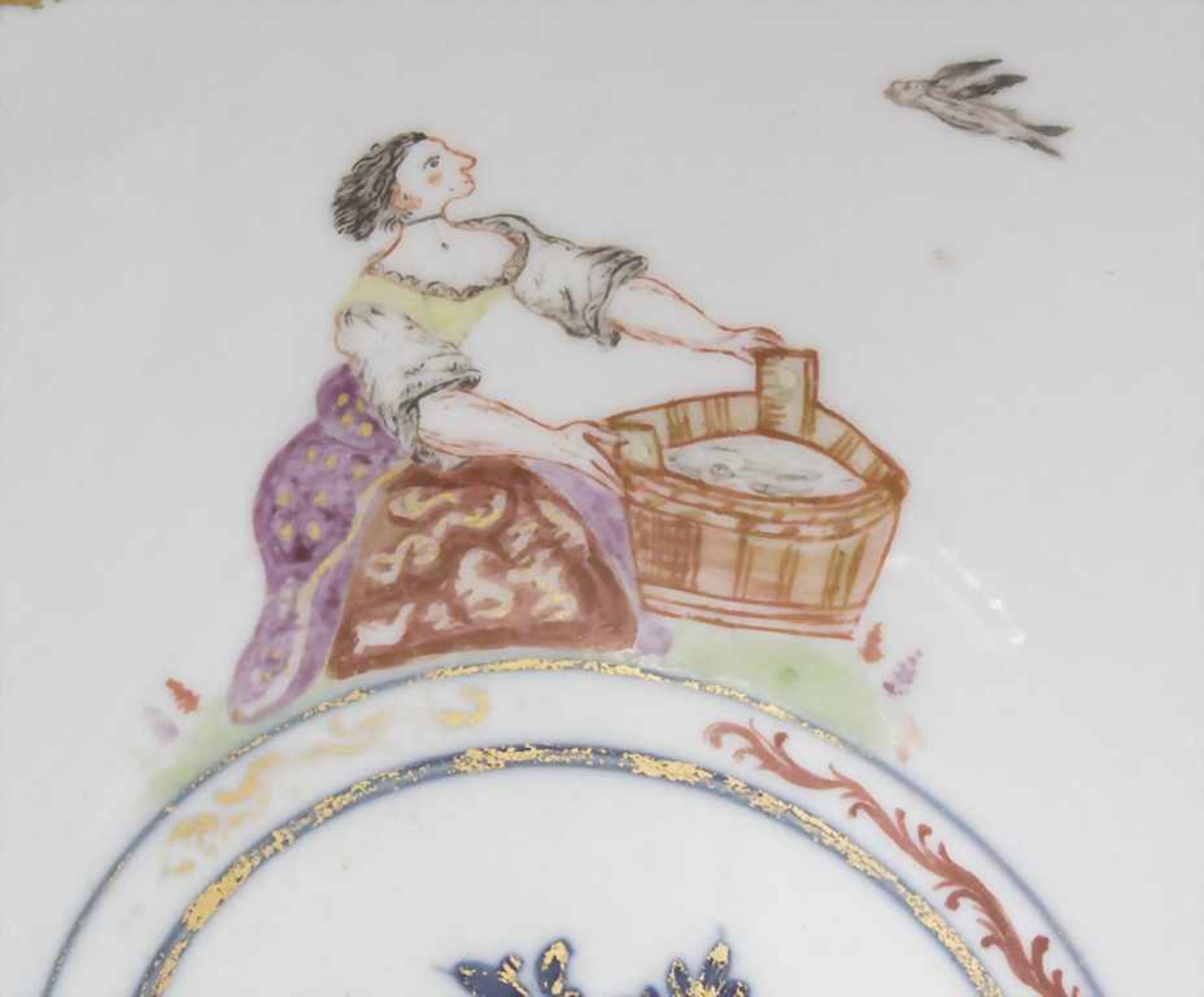 Große Kumme mit humoristischen Darstellungen (Hausmalerei) / A large bowl with humorous scenes, - Bild 3 aus 8