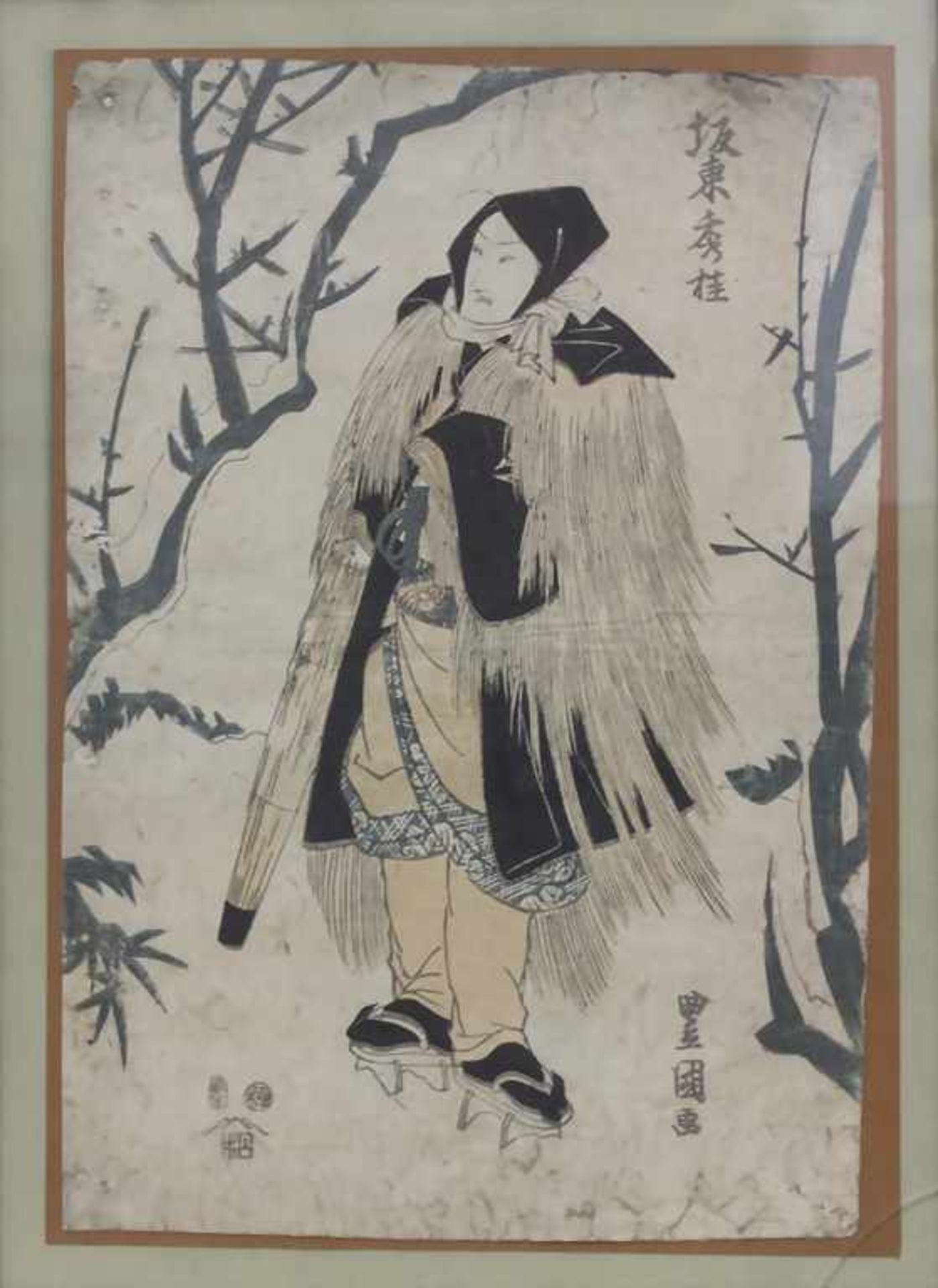 Japanischer Farbholzschnitt 'Figur in Winterlandschaft' / 'A figure in winter landscape'