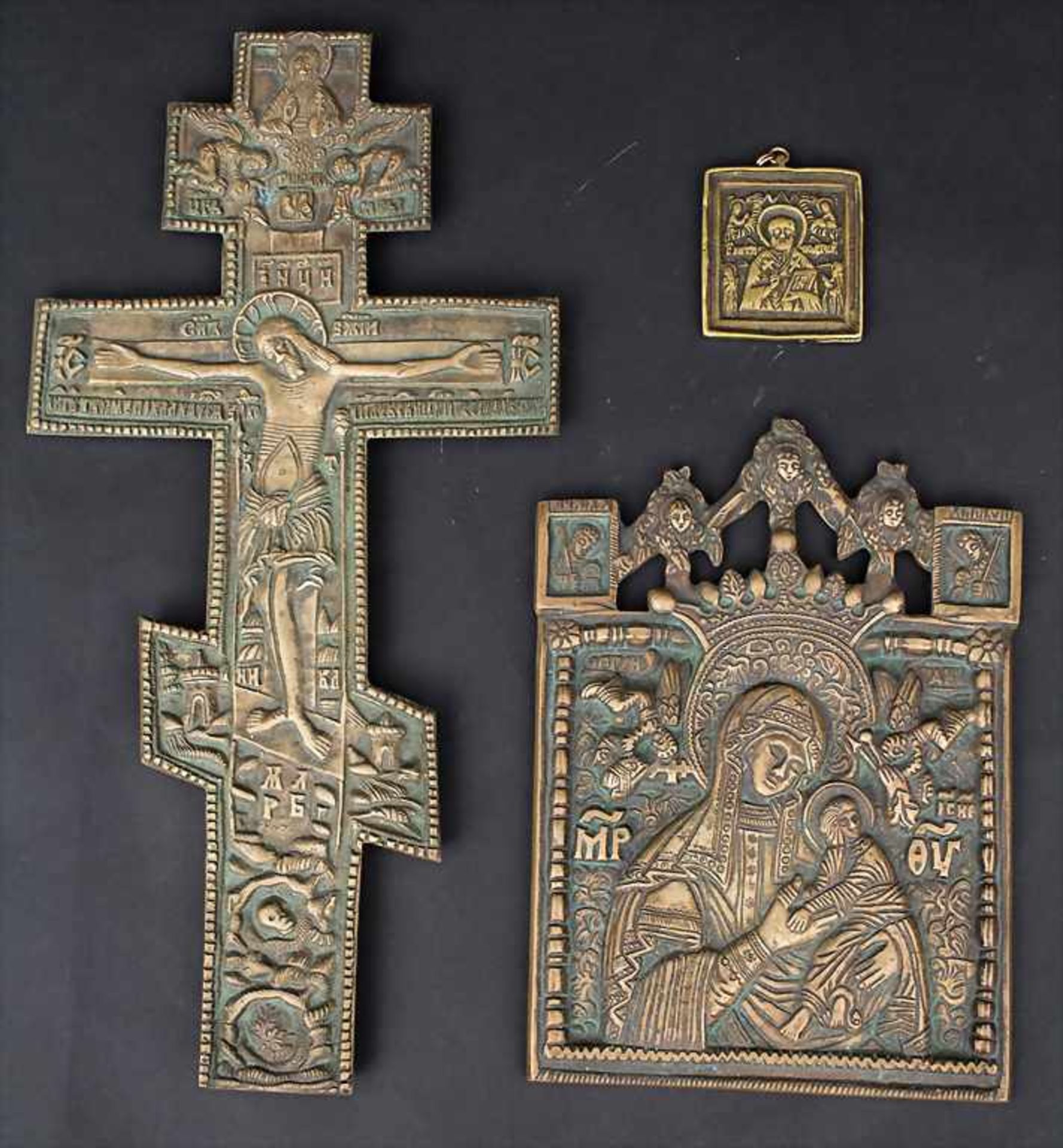 Konvolut 3 Bronzeikonen / A set of 3 bronze icons, Russland, 19. Jh.