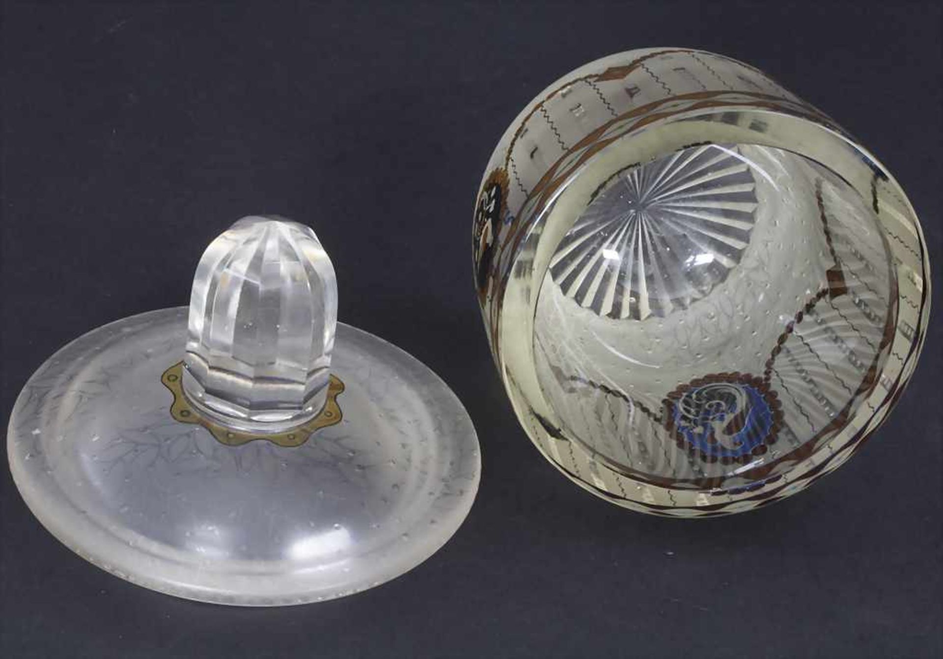 Jugendstil Deckelgefäß mit Transparentemaildekor / An Art Nouveau covered bowl with transparent - Bild 4 aus 5