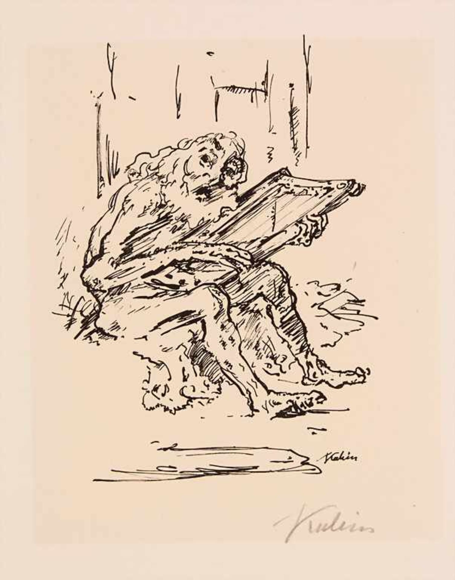 Alfred Kubin (1877-1959), 'Bärtiger mit Zither' / 'A bearded man playing a zither'