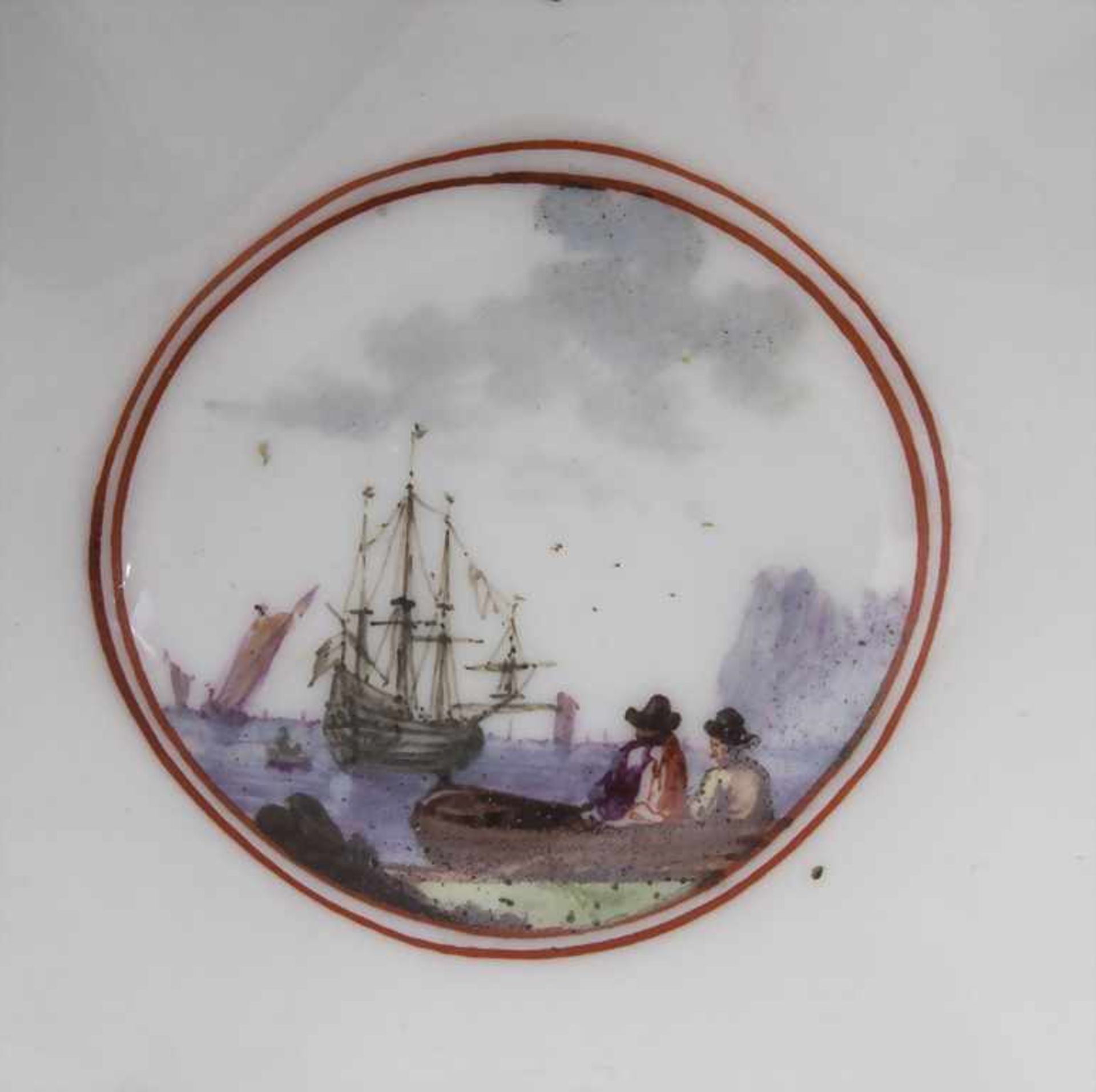 Tasse und Untertasse mit Kauffahrtei- und Landschaftsmalerei / A cup and saucer with harbour and - Bild 11 aus 13