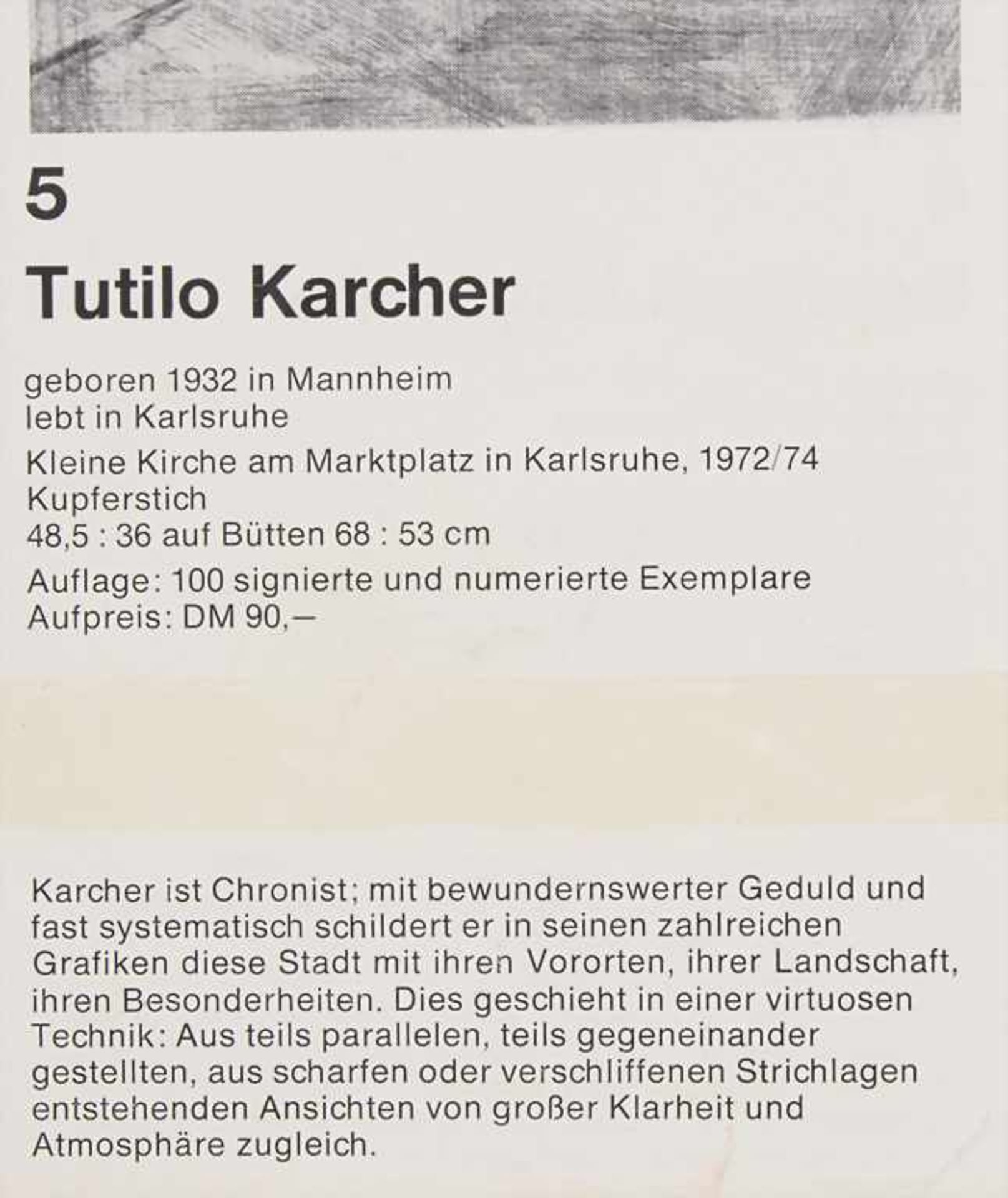 Tutilo Karcher (*1932 in Mannheim), 'Kirche am Marktplatz in Karlsruhe' / 'Marketplace in - Image 5 of 5