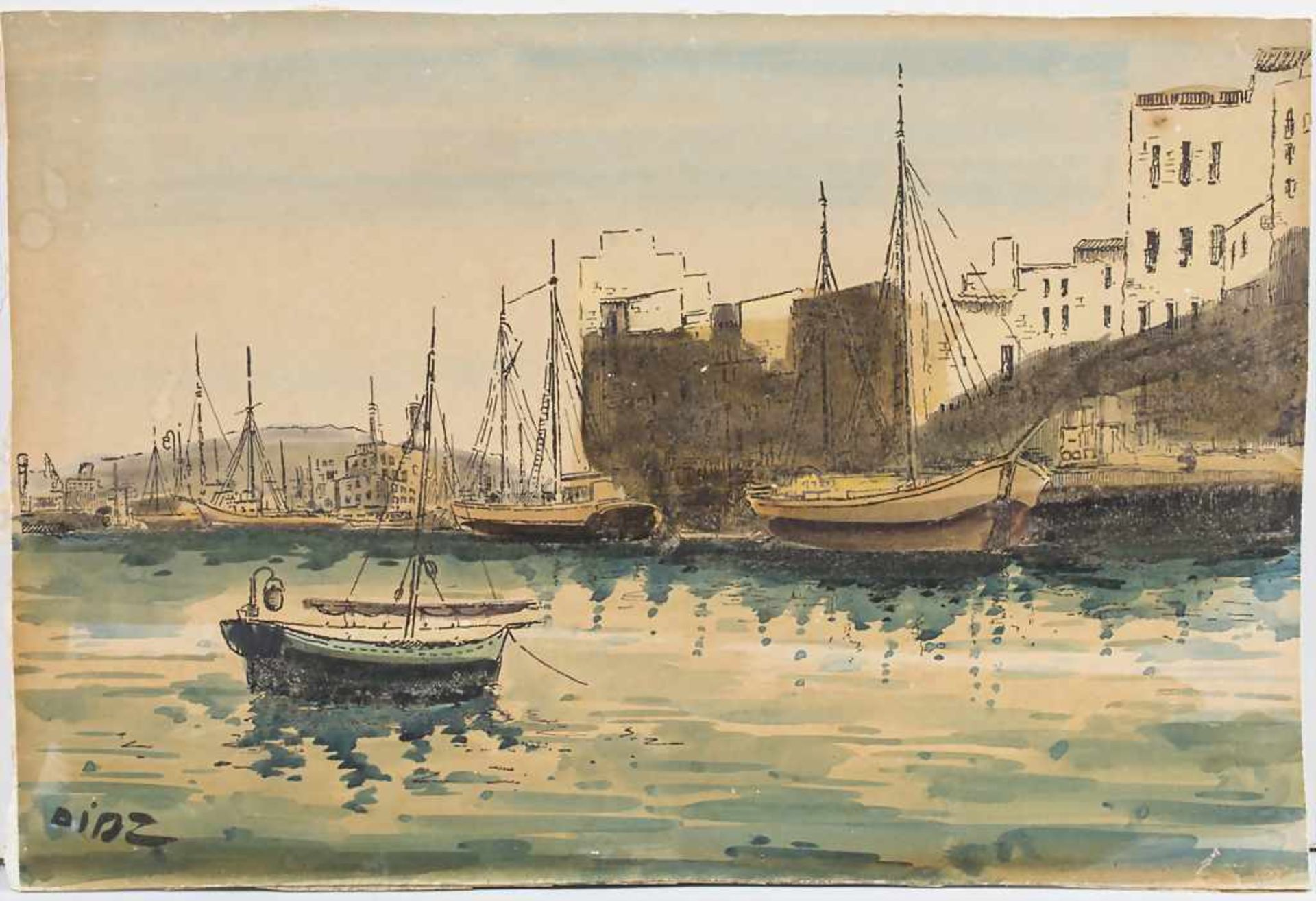 Isabel Diaz (20. Jh.), 'Mediterrane Hafenszenerie' / 'A mediterranean harbour scene'