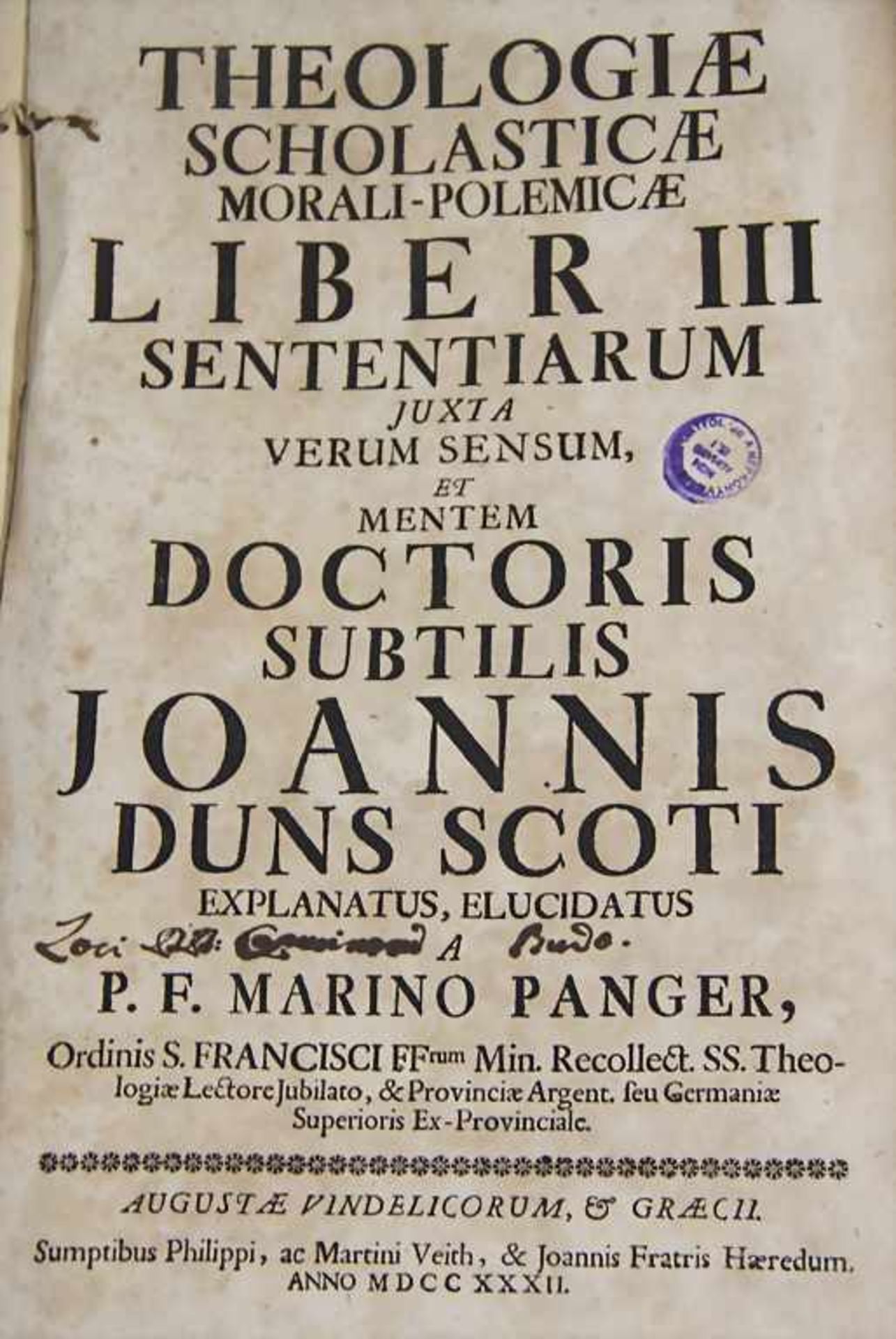 Marinus Panger: 'Theologiae Scholasticae Morali-Polemicae Liber III Sentiarum', 1732 - Image 4 of 6
