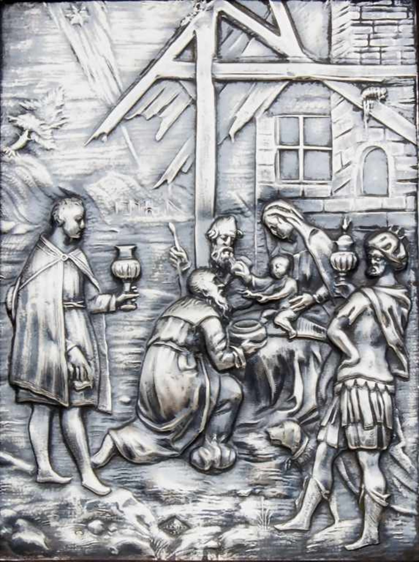 Silber Reliefplatte 'Heilige Drei Könige' / A silver relief plate 'Holy Three Kings', Frankreich, - Image 2 of 3