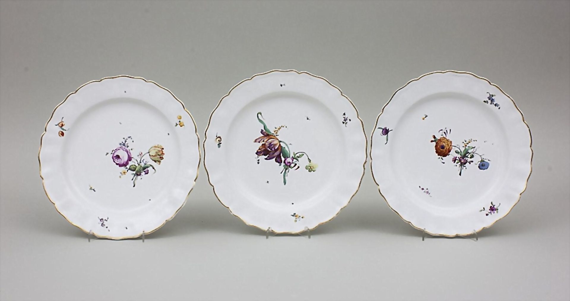 6 Teller mit Blumendekor / A Set Of 6 Dinner Plates With Flowers, Churfürstl. Mainzische Manufaktur, - Image 2 of 4