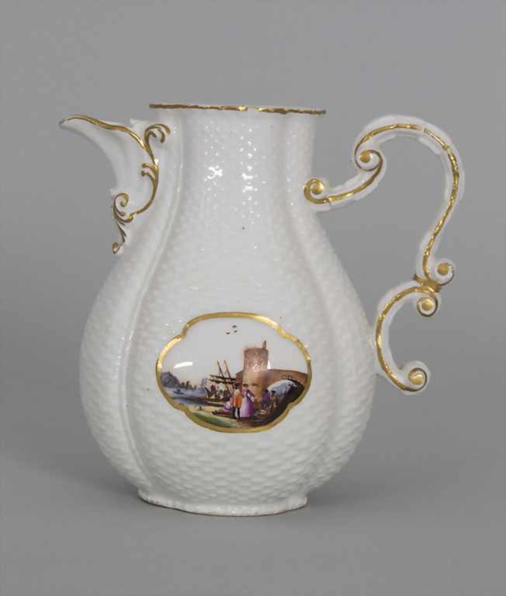 Kanne mit Kauffahrtei- und Stadtansichten / An early pot with habour and city views, Meissen, um