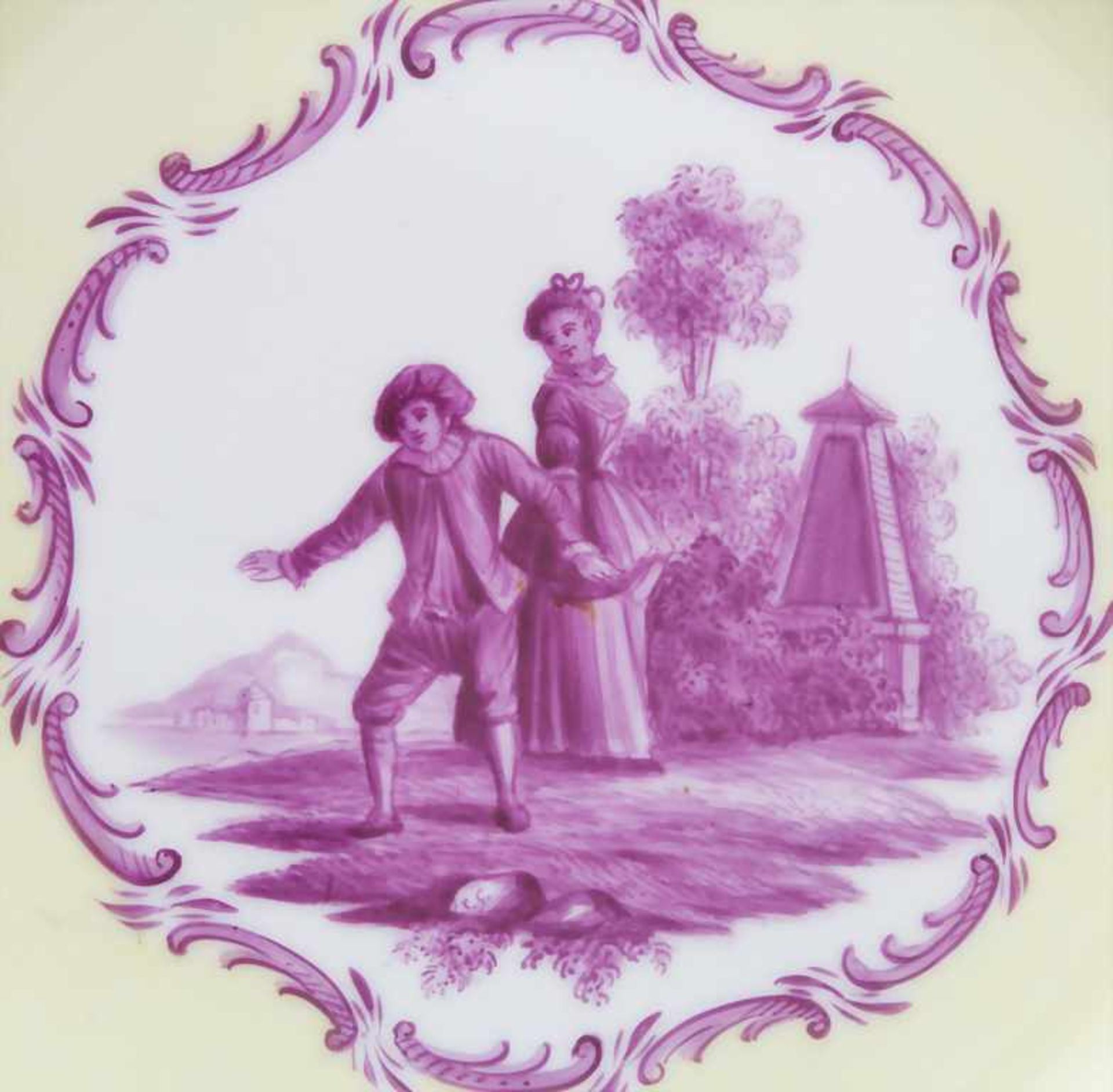 Paar Zierteller mit galanten Szenen / A pair of plates with Watteau scenes, Meissen, 19. Jh. - Bild 3 aus 9