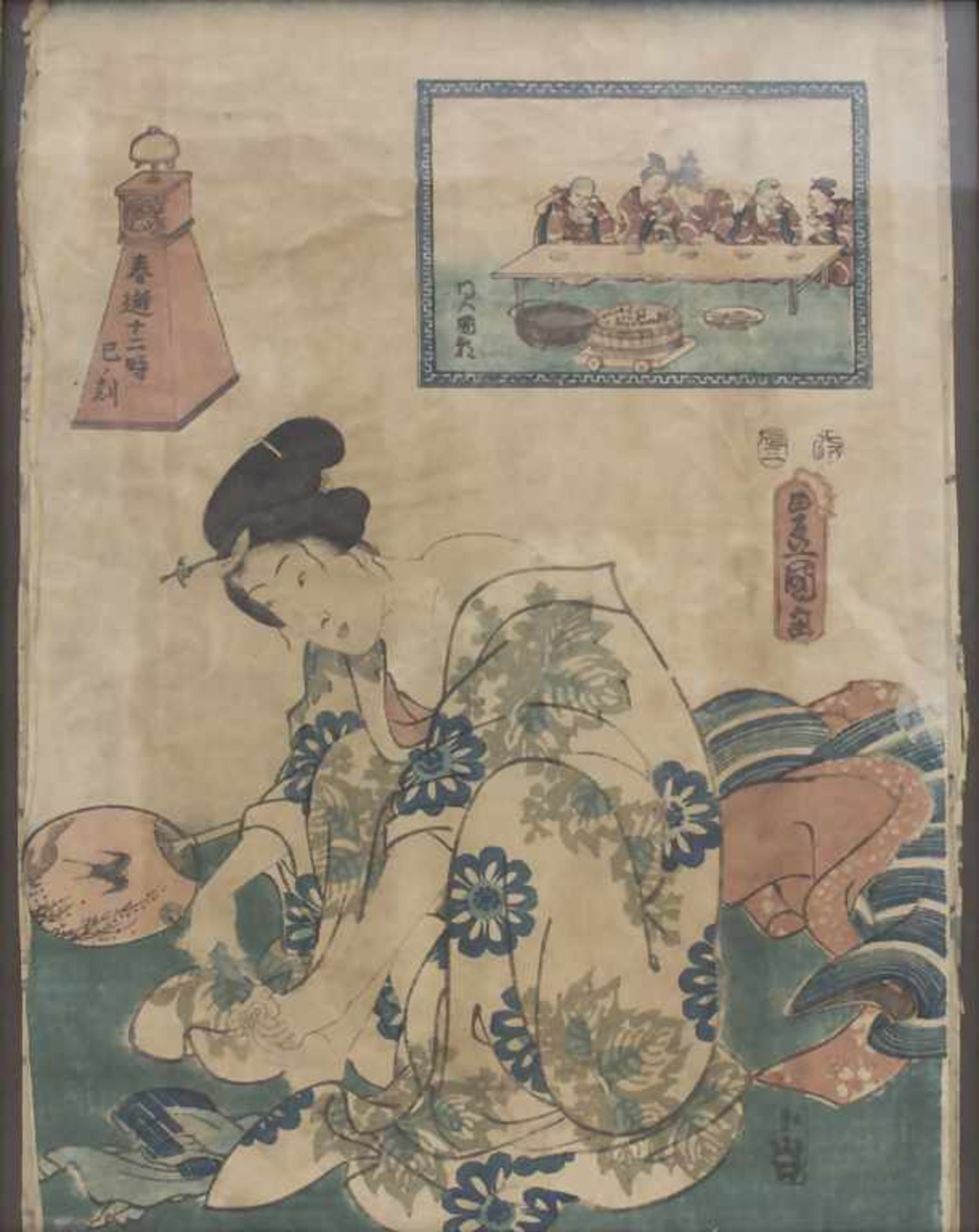 Japanischer Farbholzschnitt 'Geisha bei der Fußpflege' / A japanese woodcut 'Geisha doing pedicure'