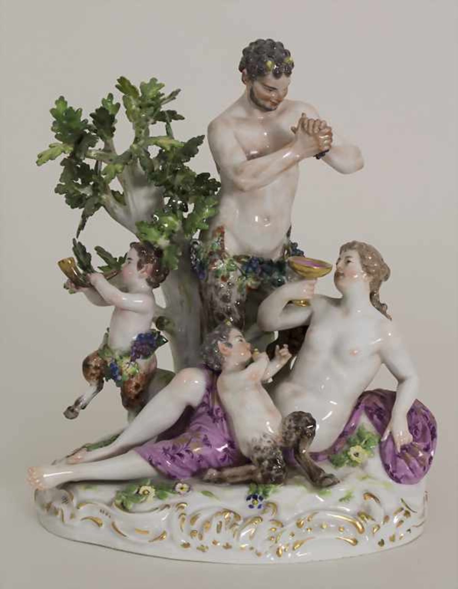 Figurengruppe 'Bacchantin und Faune' / A porcelain group 'A Bacchante with 2 Satyrs', Meissen, 19.