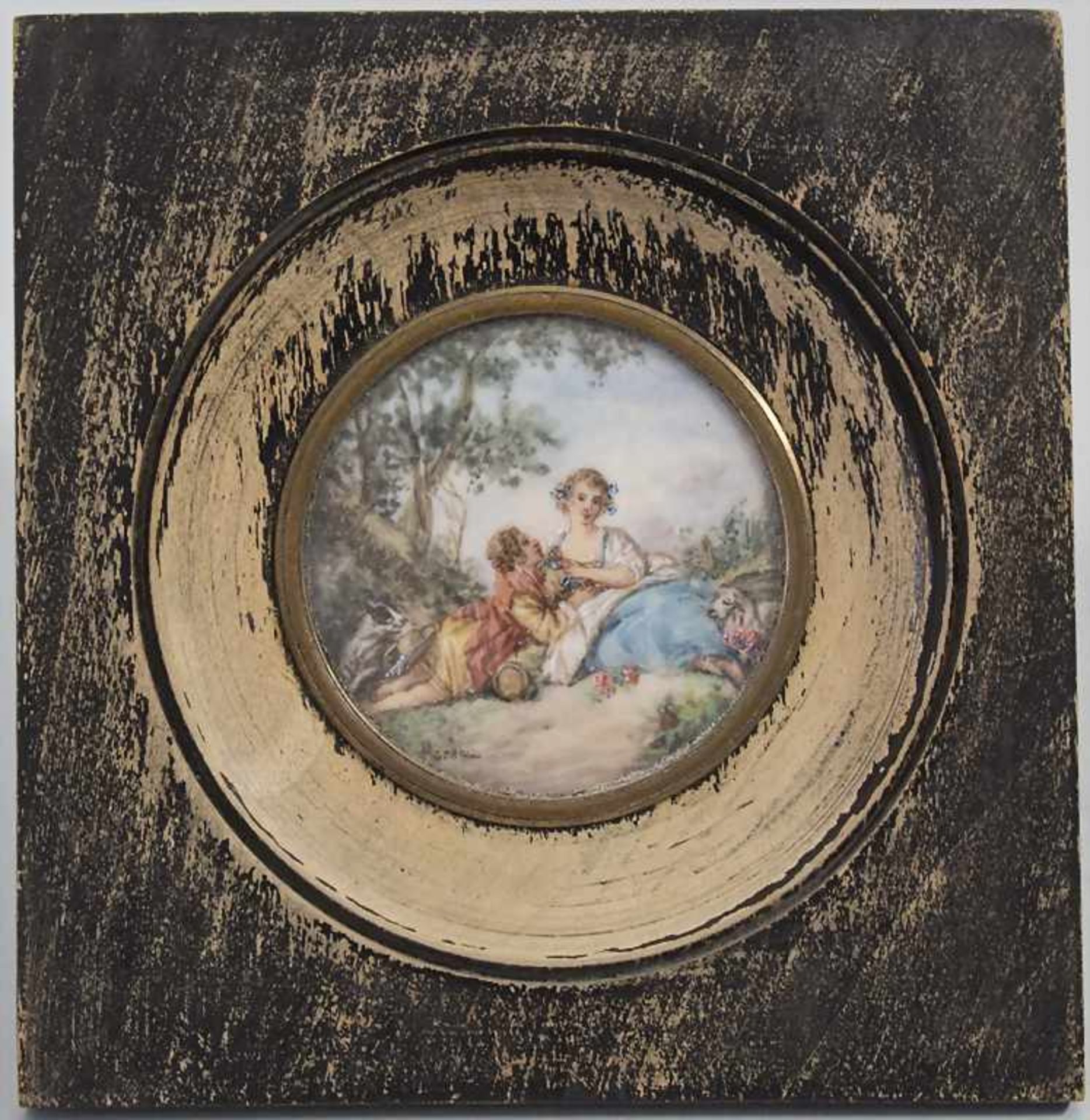 Miniatur mit einer galanten Szene / A miniature with a Watteau scene, 19. Jh.