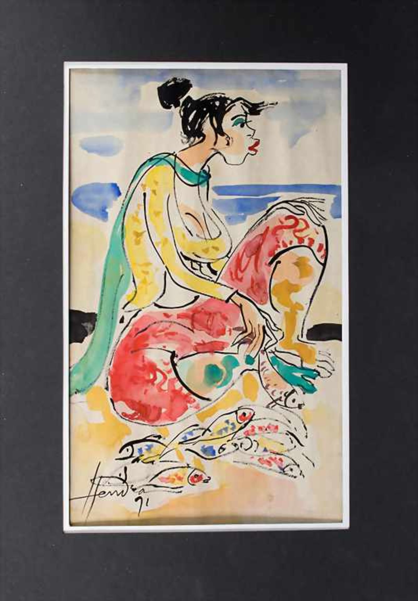 Hendra Gunawan (1918-1983), 'Hockende Balinesische Frau mit Fischen' / 'A Balinese woman with fish' - Image 2 of 5