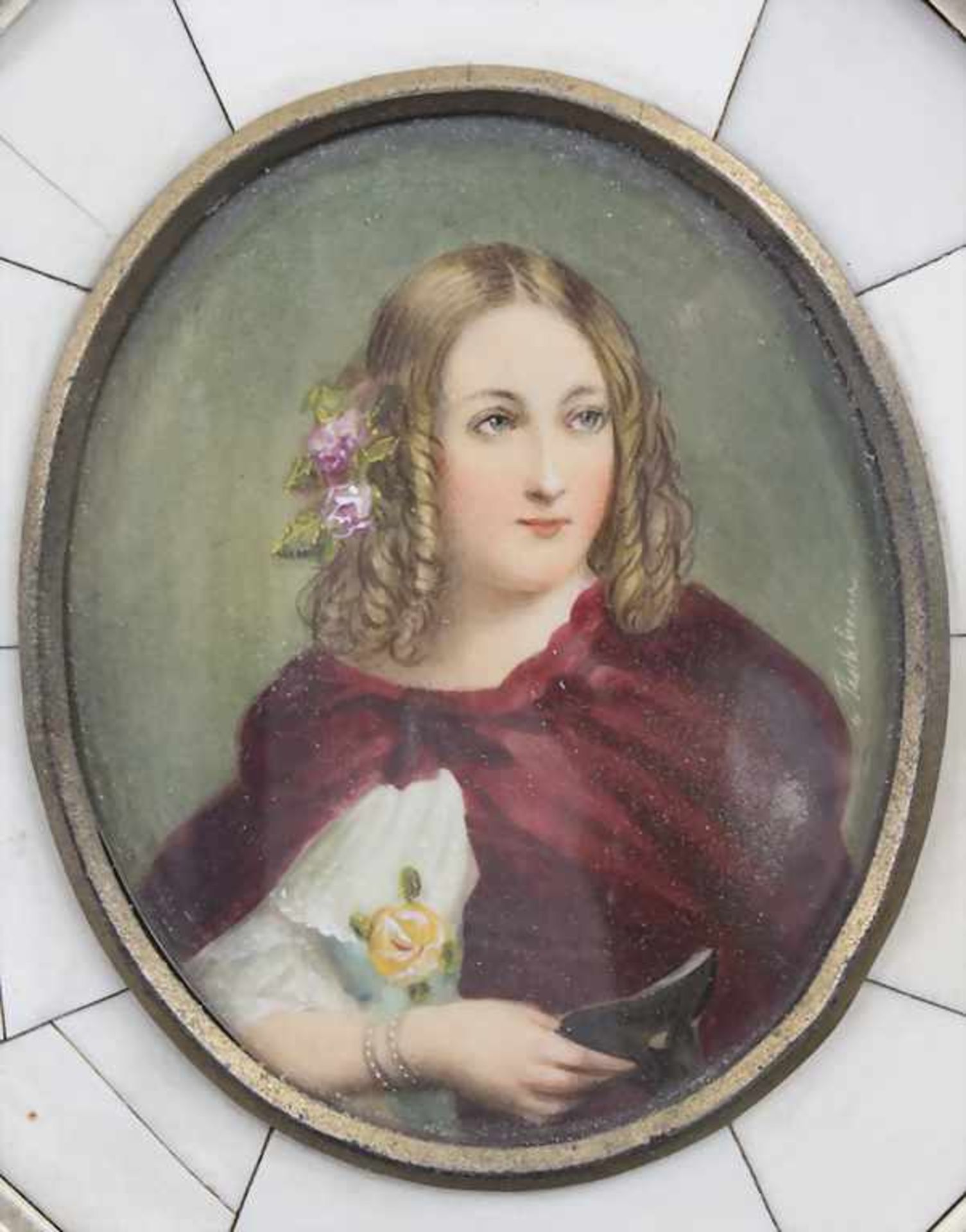 Biedermeier Miniatur Porträt einer jungen Dame / A Biedermeier miniature portrait of a young lady, - Bild 2 aus 4
