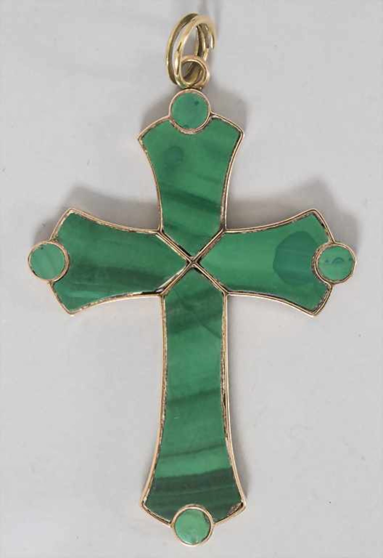 Malachit/Gold Kreuz Anhänger / A malachite/gold cross pendant, um 1900