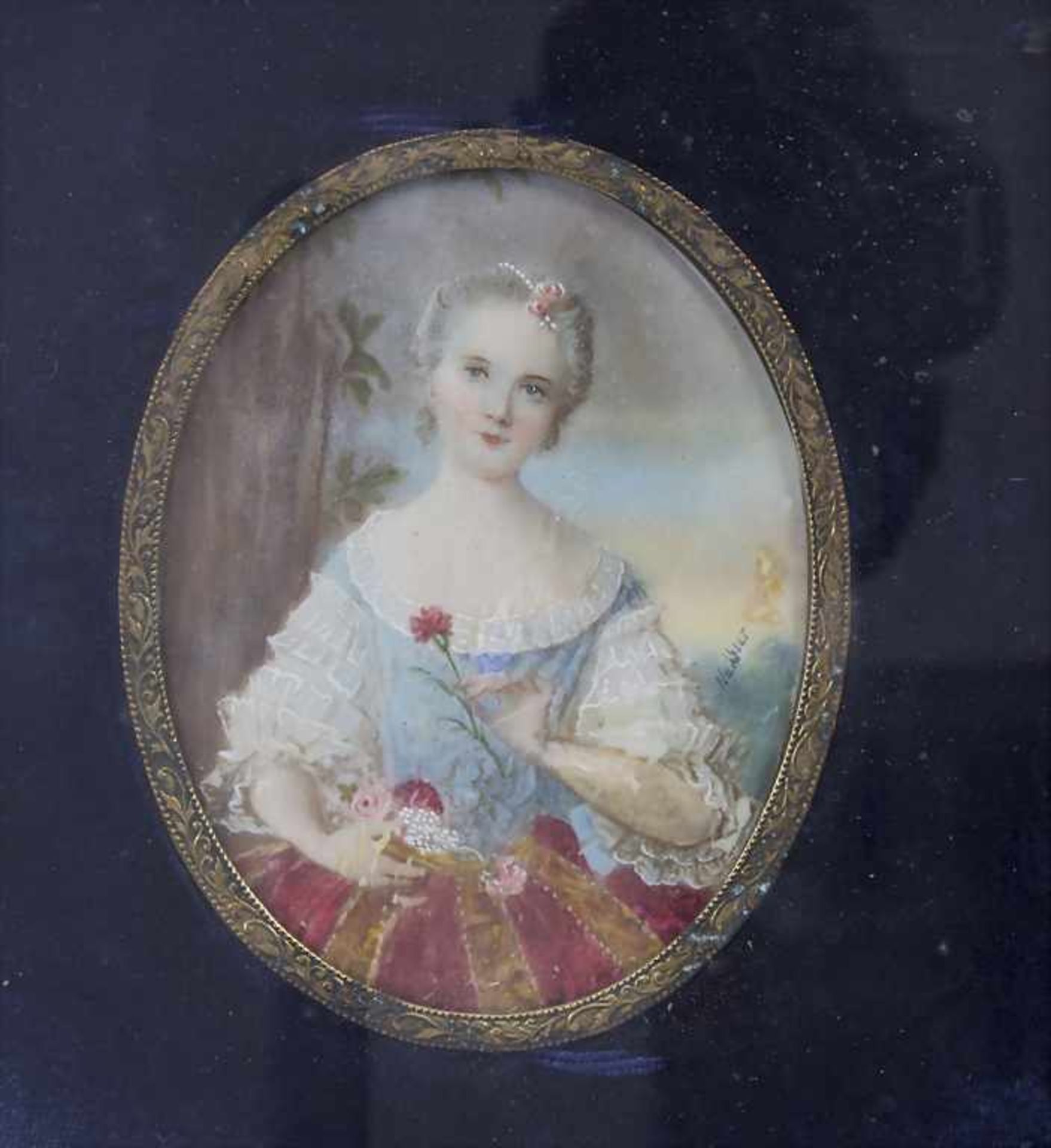 Miniatur Porträt einer adligen jungen Dame / A miniature portrait of a young noble lady, 19. Jh. - Bild 2 aus 4