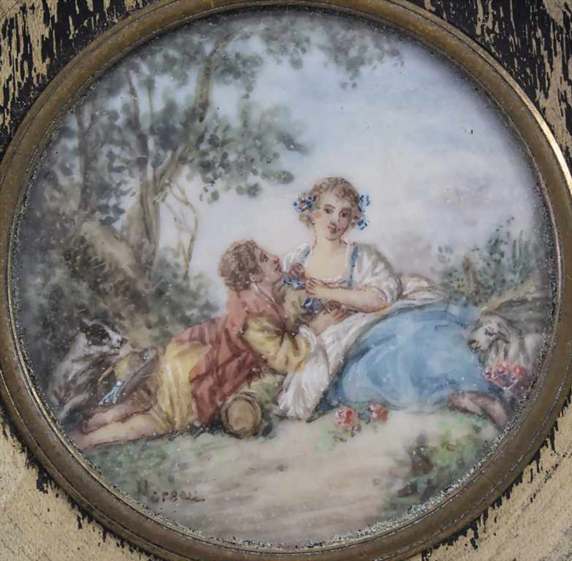 Miniatur mit einer galanten Szene / A miniature with a Watteau scene, 19. Jh. - Bild 2 aus 3