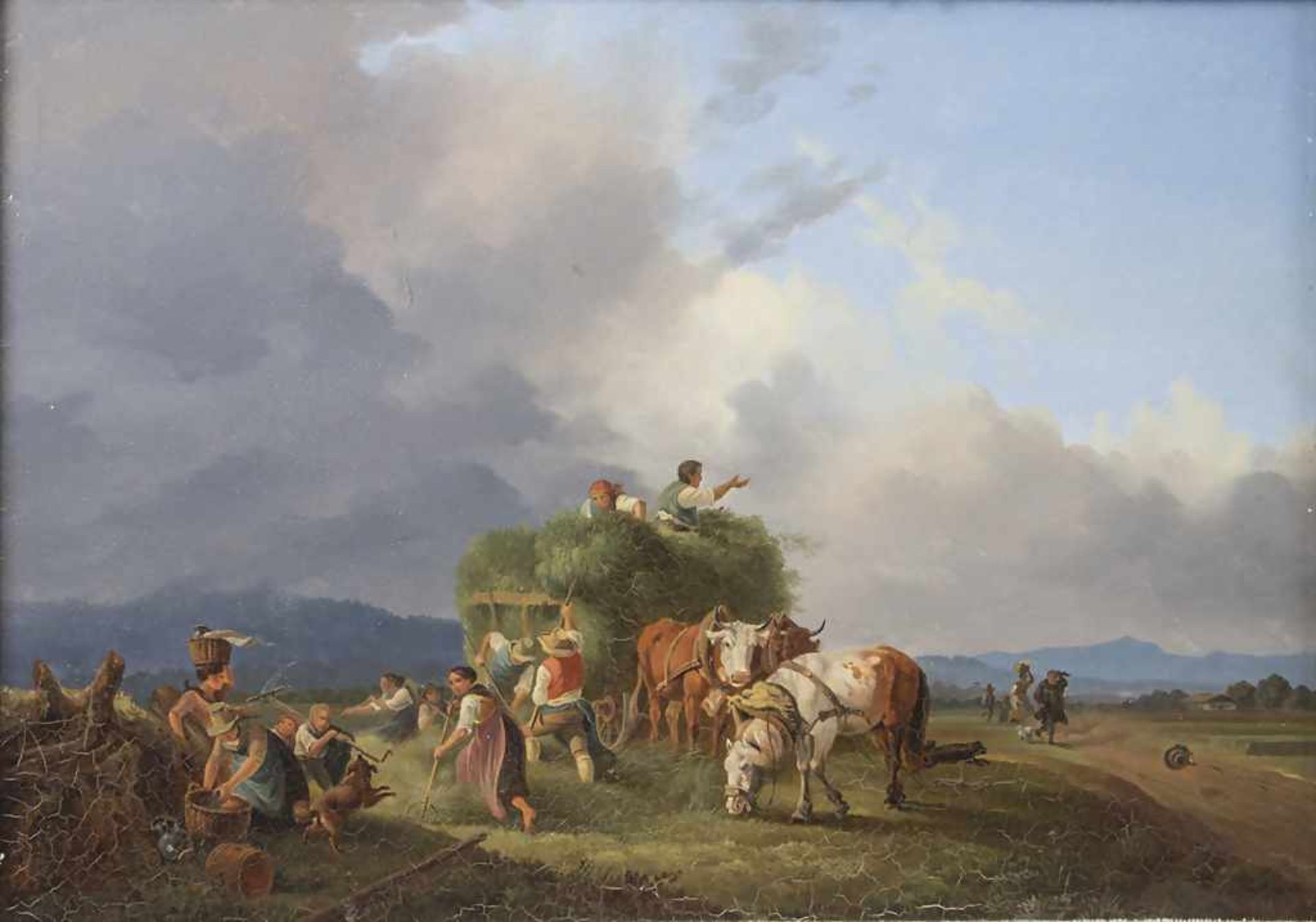 Landschaftsmaler des 19. Jh., 'Heuernte vor heranziehendem Gewitter' / 'Hay harvest with