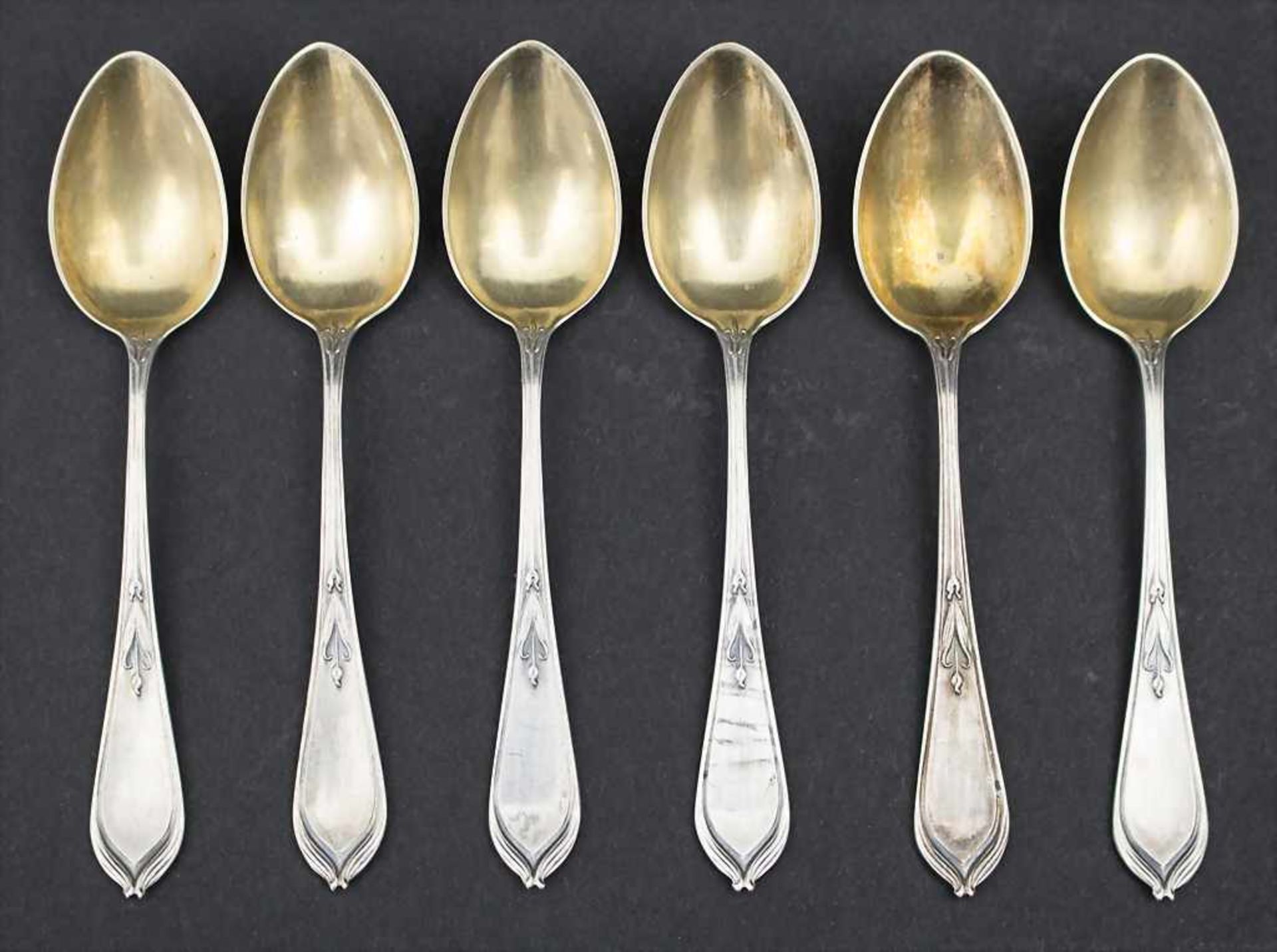 6 Jugendstil Teelöffel oder Mokkalöffel / 6 Art Nouveau tea or mocca spoons, Koch & Bergfeld,