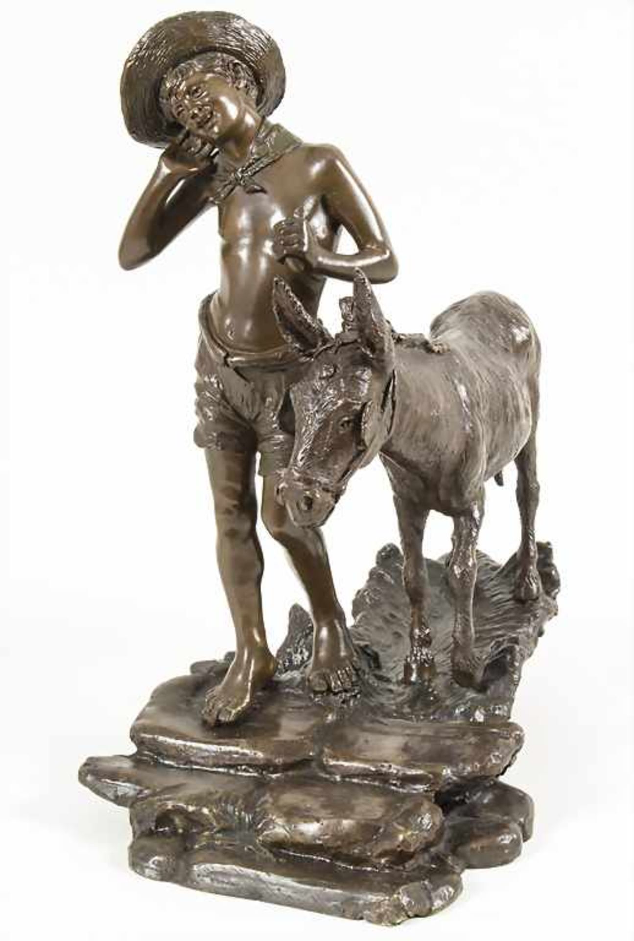 Fander, Bronze Skulptur 'Junge mit Esel' / A bronze sculpture of a boy with a donkey