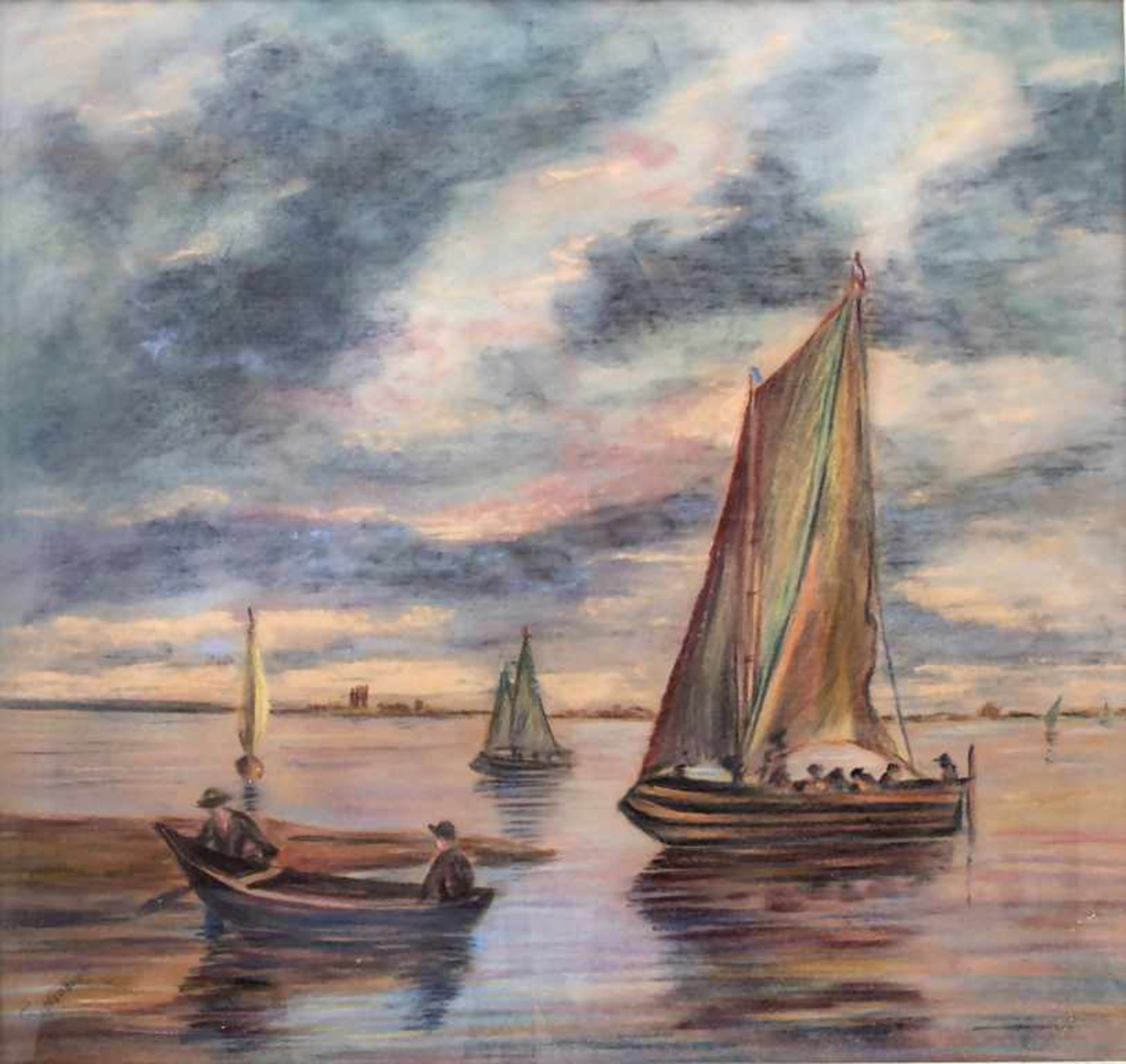 Künstler des 20. Jh., 'Fischerboote im Abendlicht' / 'Fishing boats in the evening light'