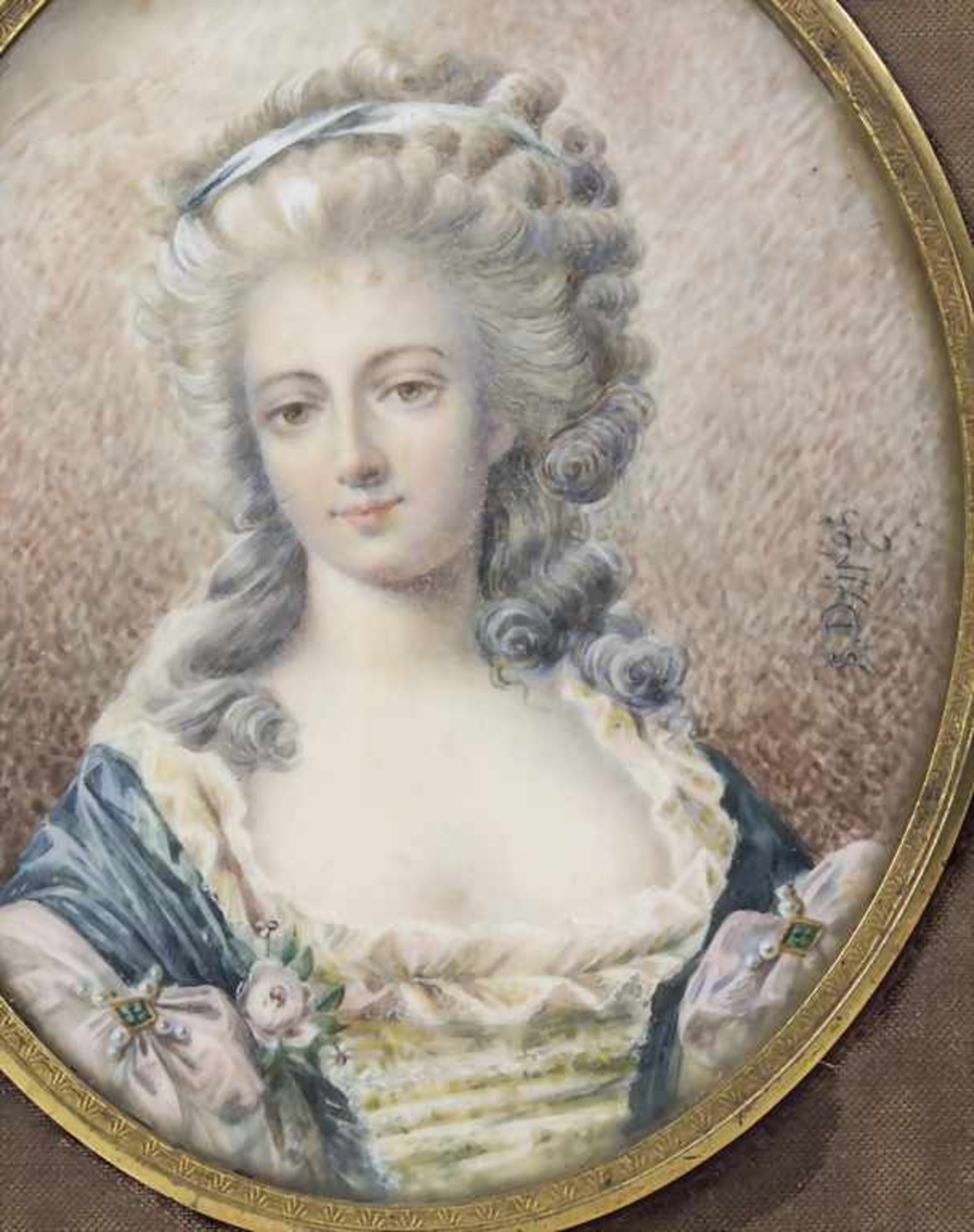 Louis Seize Miniatur Porträt einer jungen Dame / A miniature portrait of a young lady, S. Drinot, - Bild 2 aus 3