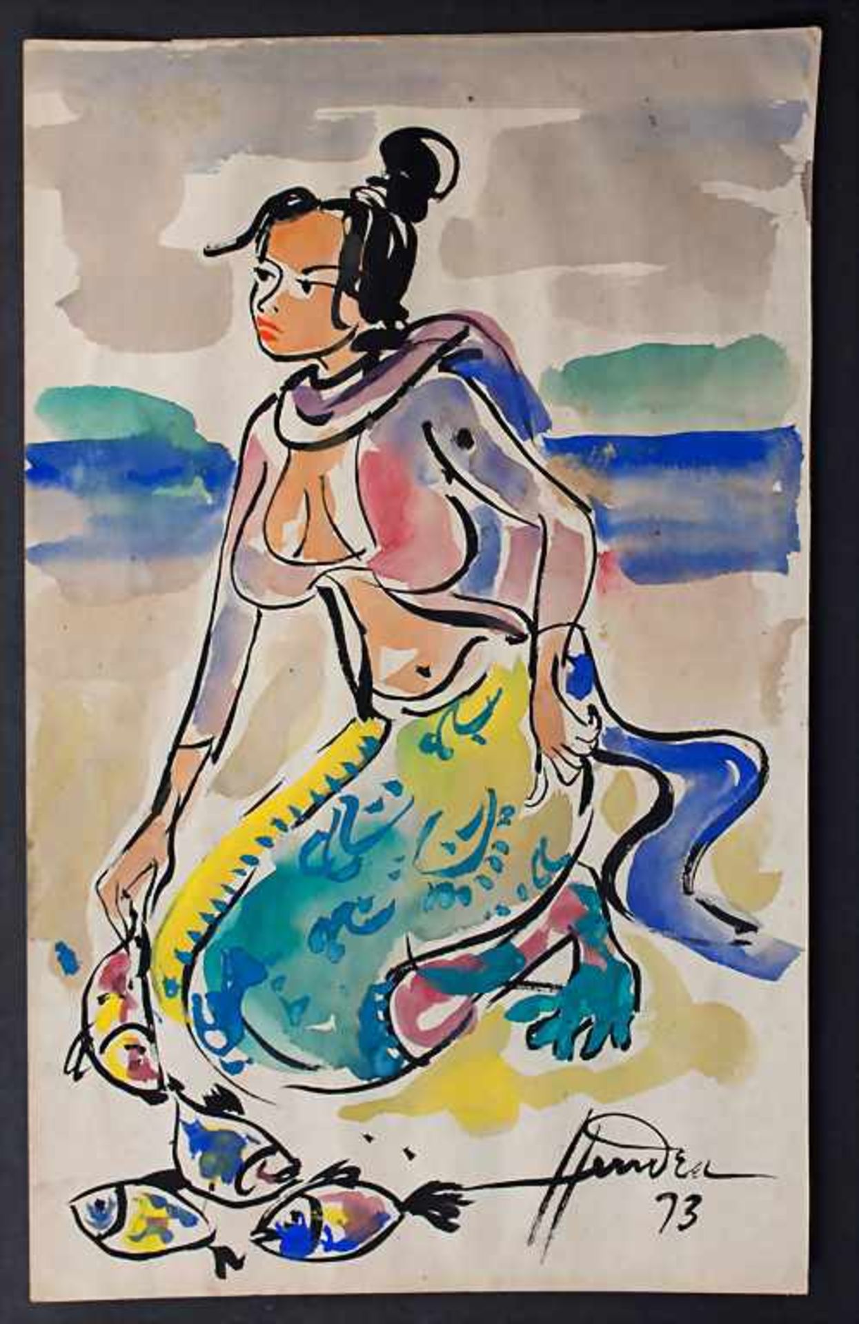 Hendra Gunawan (1918-1983), 'Balinesische Frau mit Fischen' / 'A Balinese woman with fish' - Image 3 of 7