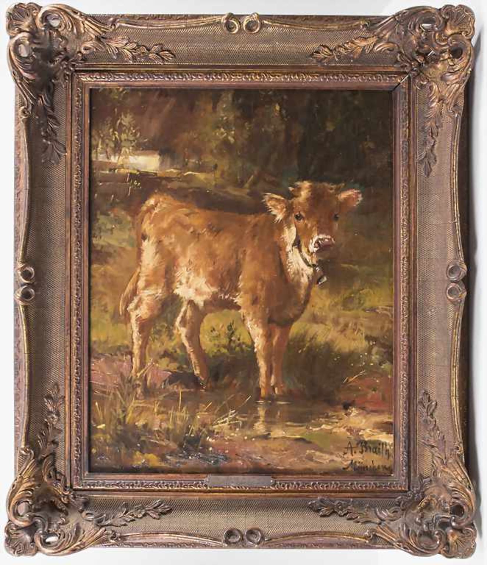 Anton Braith (1836-1905), 'Kalb im Bachlauf' / 'A calf standing in a stream' - Bild 2 aus 5