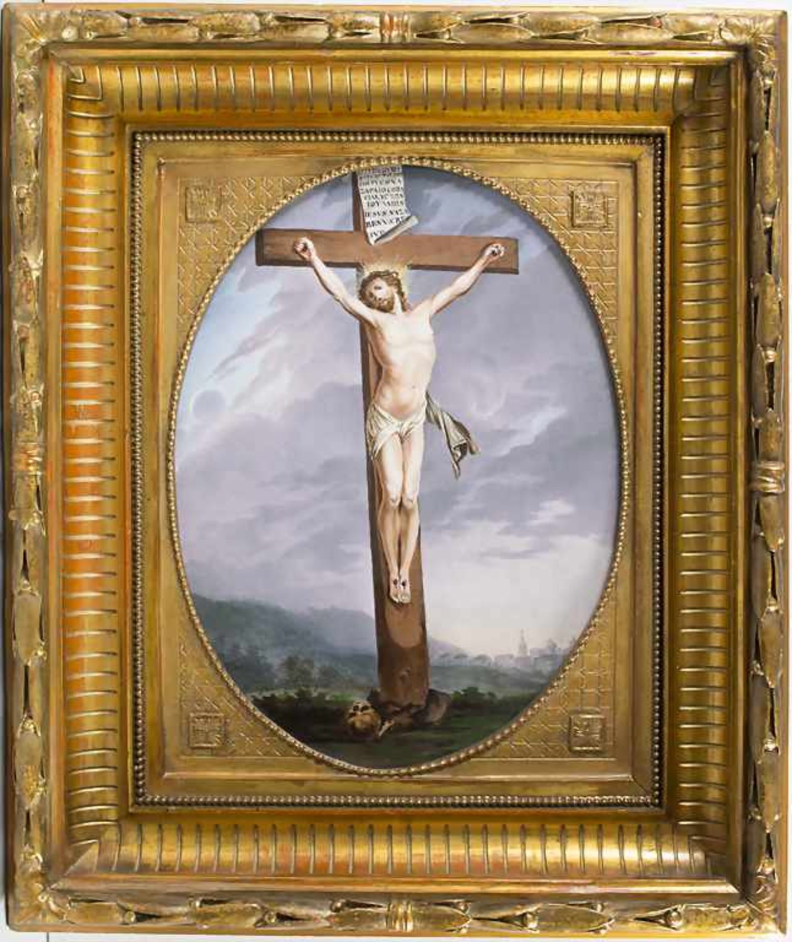 Porzellanbild 'Kreuzigung Christi' / A porcelain plate 'Crucifixion of Christ', Wiringer,