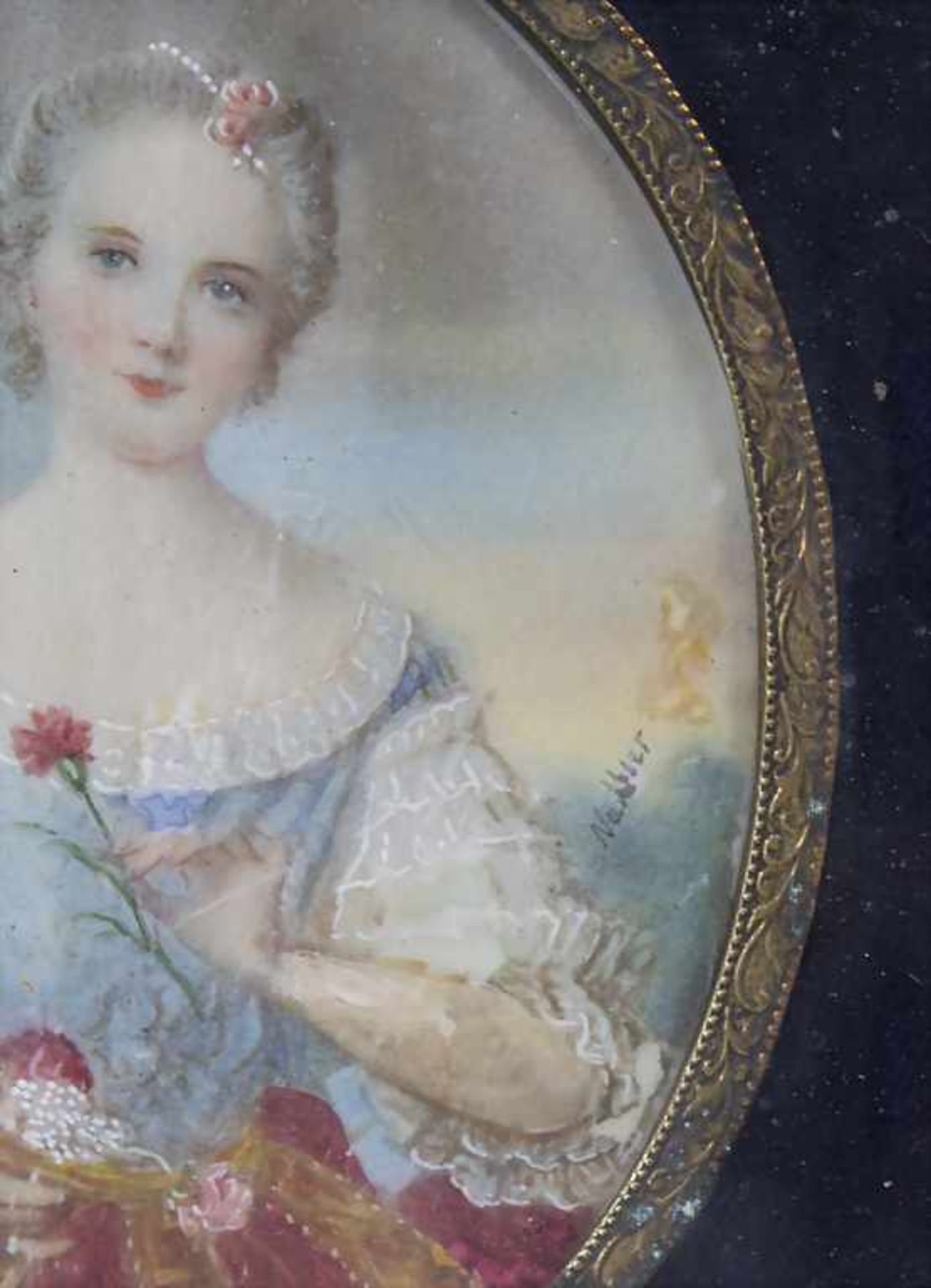 Miniatur Porträt einer adligen jungen Dame / A miniature portrait of a young noble lady, 19. Jh. - Bild 3 aus 4