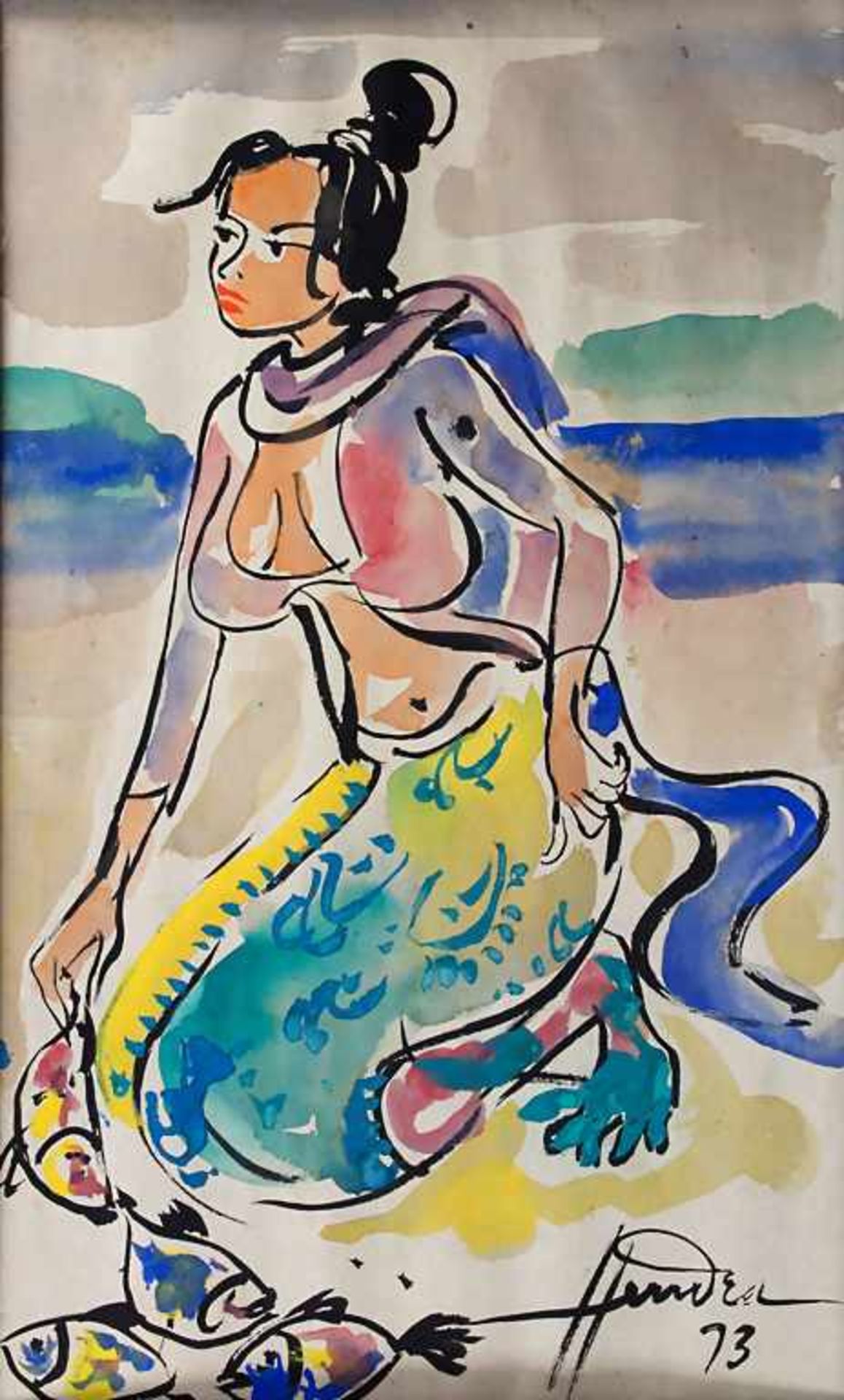 Hendra Gunawan (1918-1983), 'Balinesische Frau mit Fischen' / 'A Balinese woman with fish'