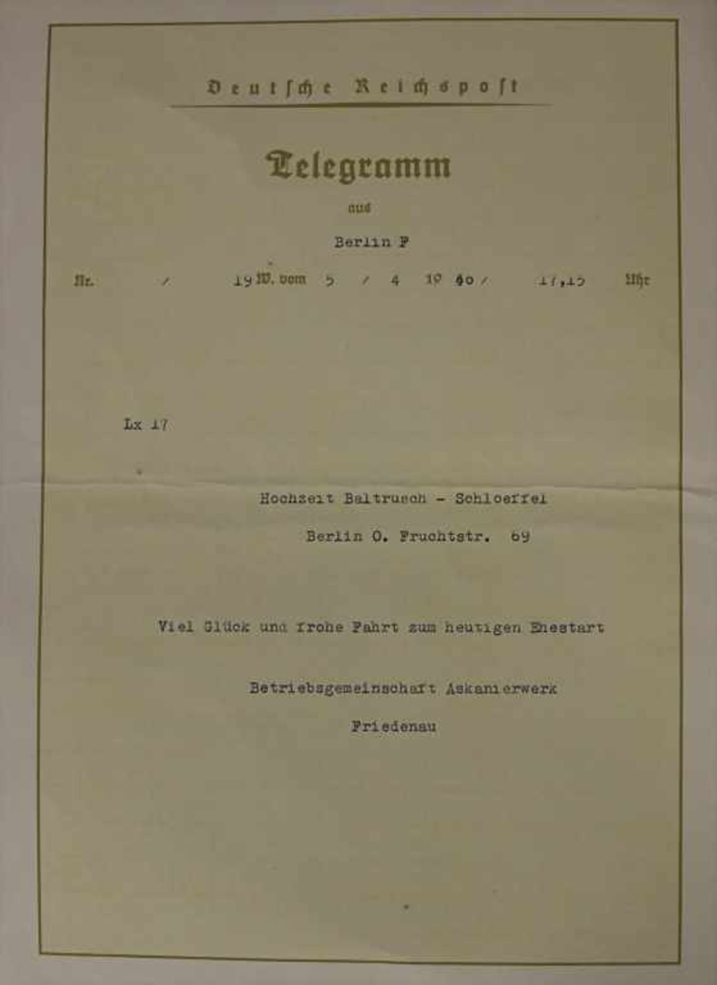 Reichspost-Telegramm mit Propaganda-Motiv, Drittes Reich / Reichspost telegram with propaganda - Bild 2 aus 3