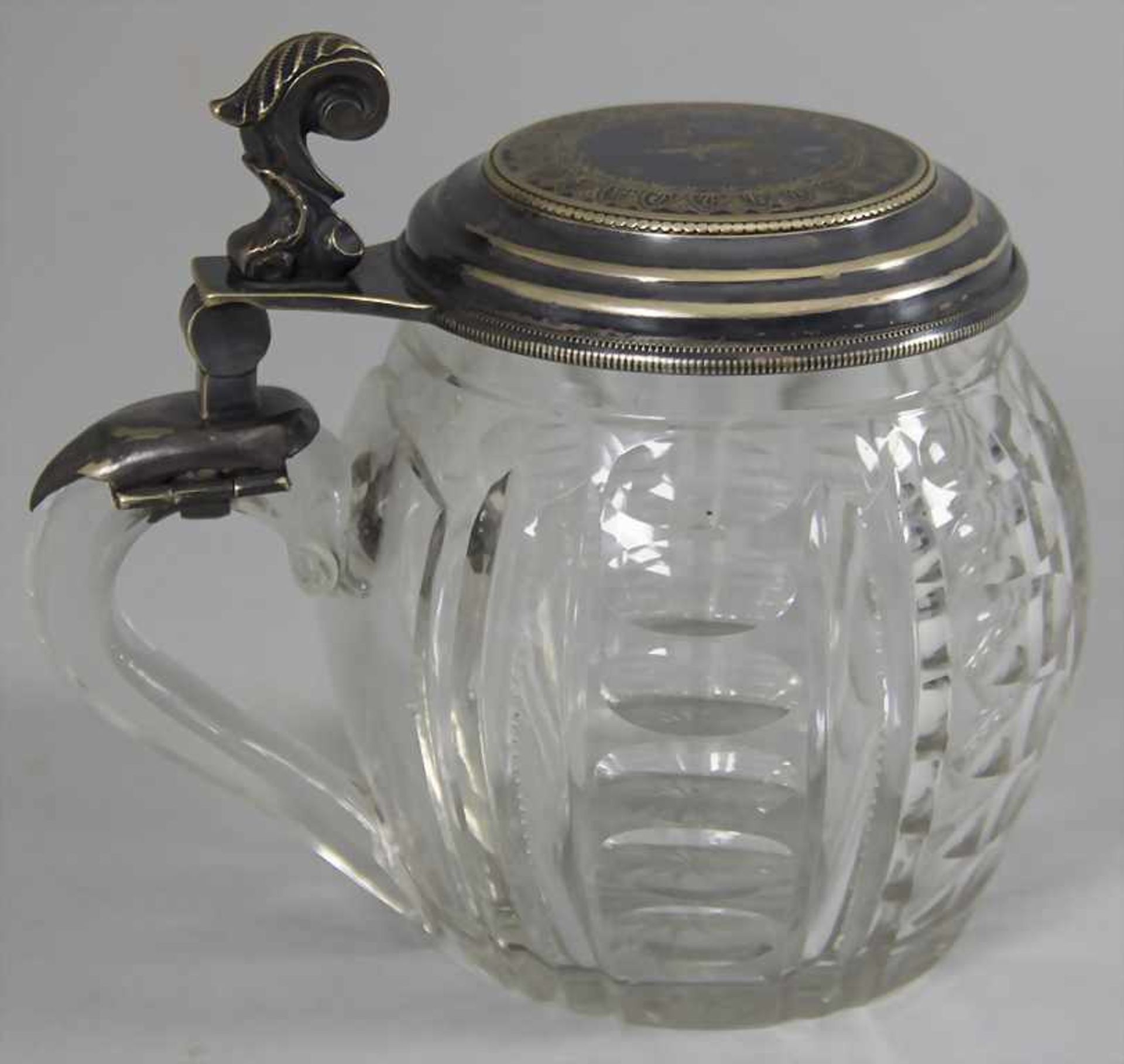 Bierkrug / A glass beer mug with plated lid - Image 2 of 5