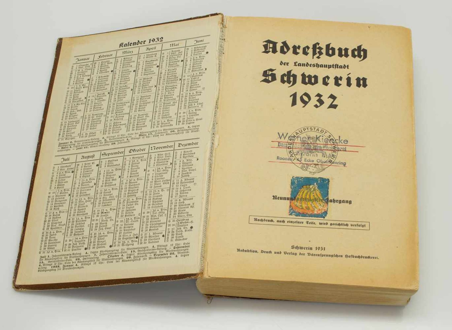 AdressbuchLandeshauptstadt Schwerin 1932 - Bild 2 aus 2