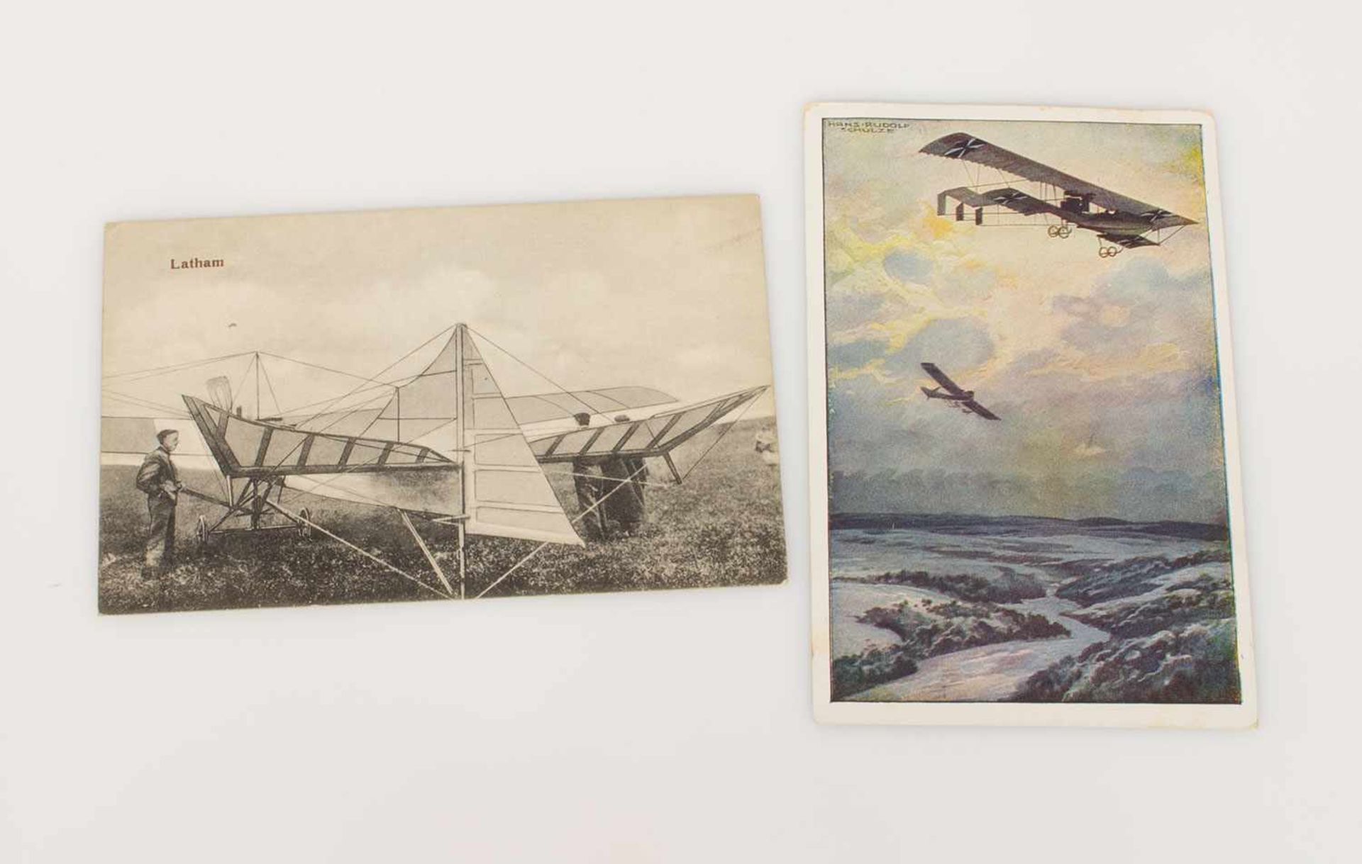 2 Ansichtskartenhistorische Ansichtskarten über die Anfänge des Fliegens um 1910