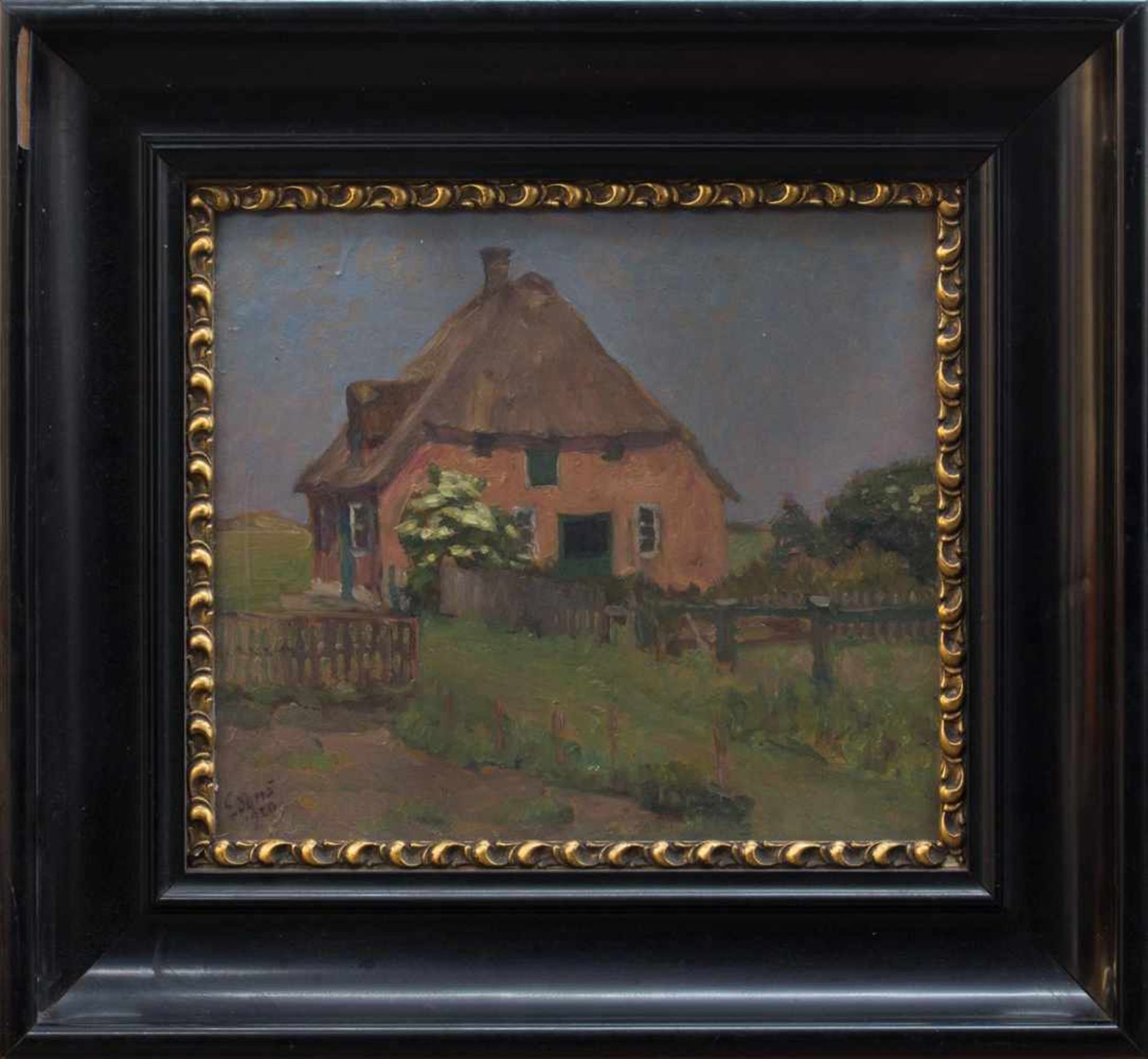 Henning Edens(Hamburg 1885 - 1943 ebenda, deutscher Maler)Bauernhof im FrühlingÖl/ Holz, 33 x 39 cm,