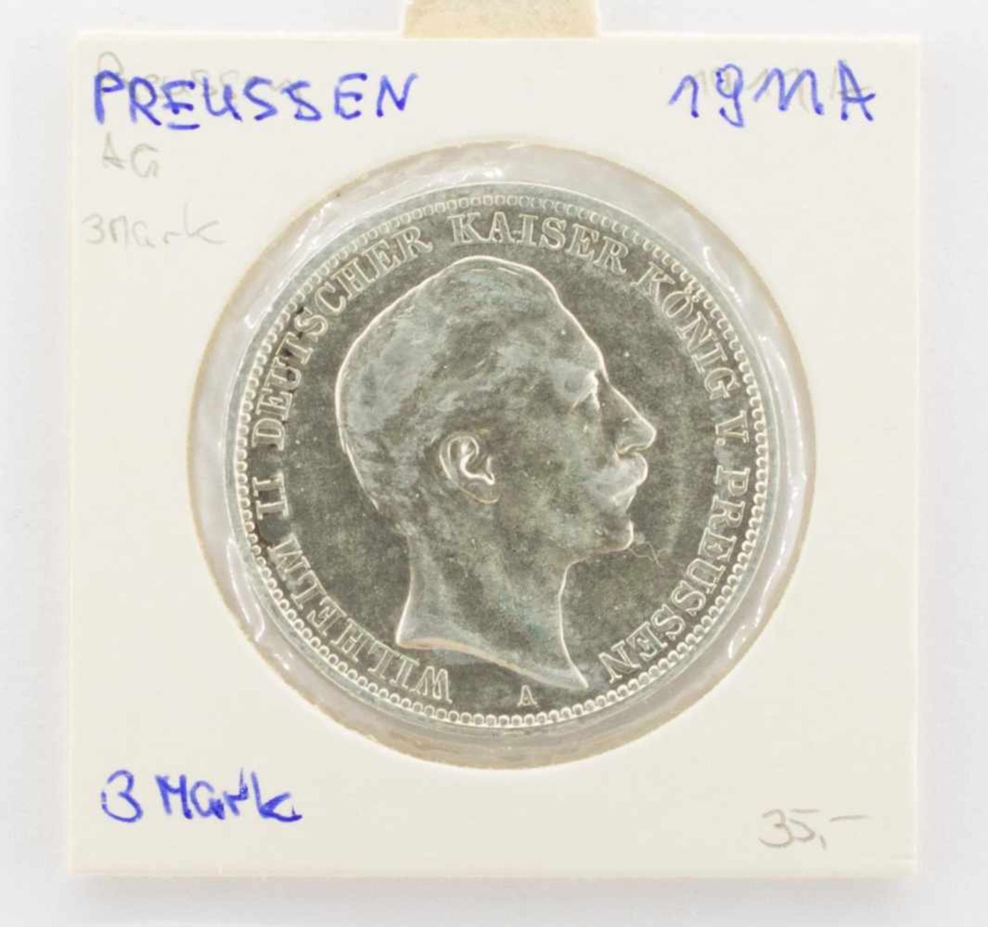 3 MarkPreussen 1911 A, Wilhelm II., Silber, ss+