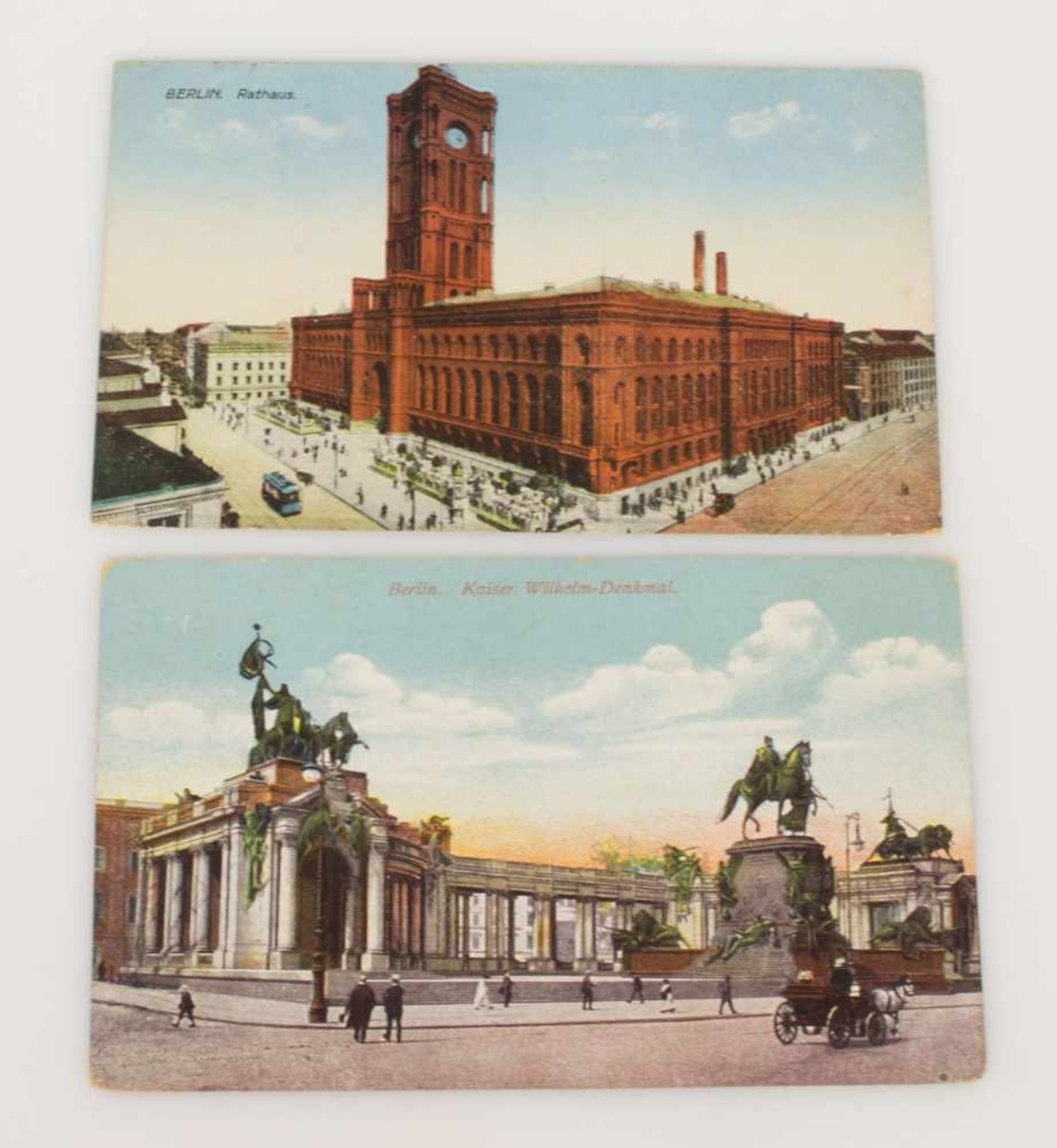 2 Ansichtskarten2 historische Ansichtskarten, Berlin Rathaus und Kaiser-Wilhelm-Denkmal