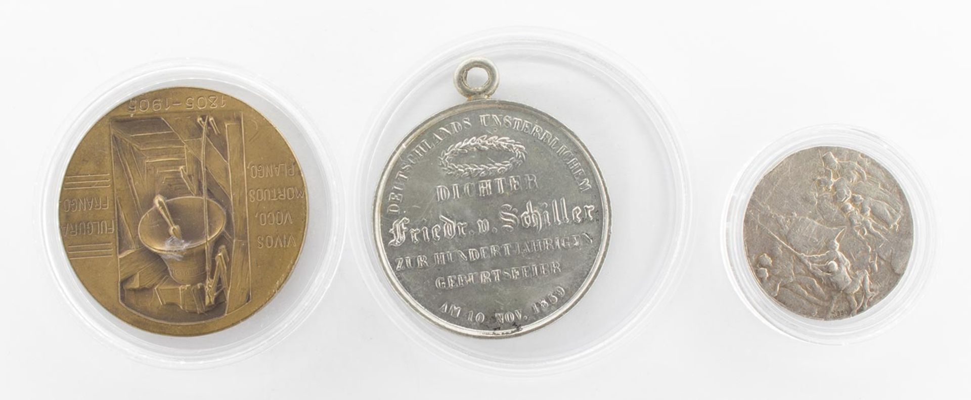 3 MedaillenFriedrich von Schiller, je Silber/ Bronze/ Zinn, ss - vzgl. - Bild 2 aus 2