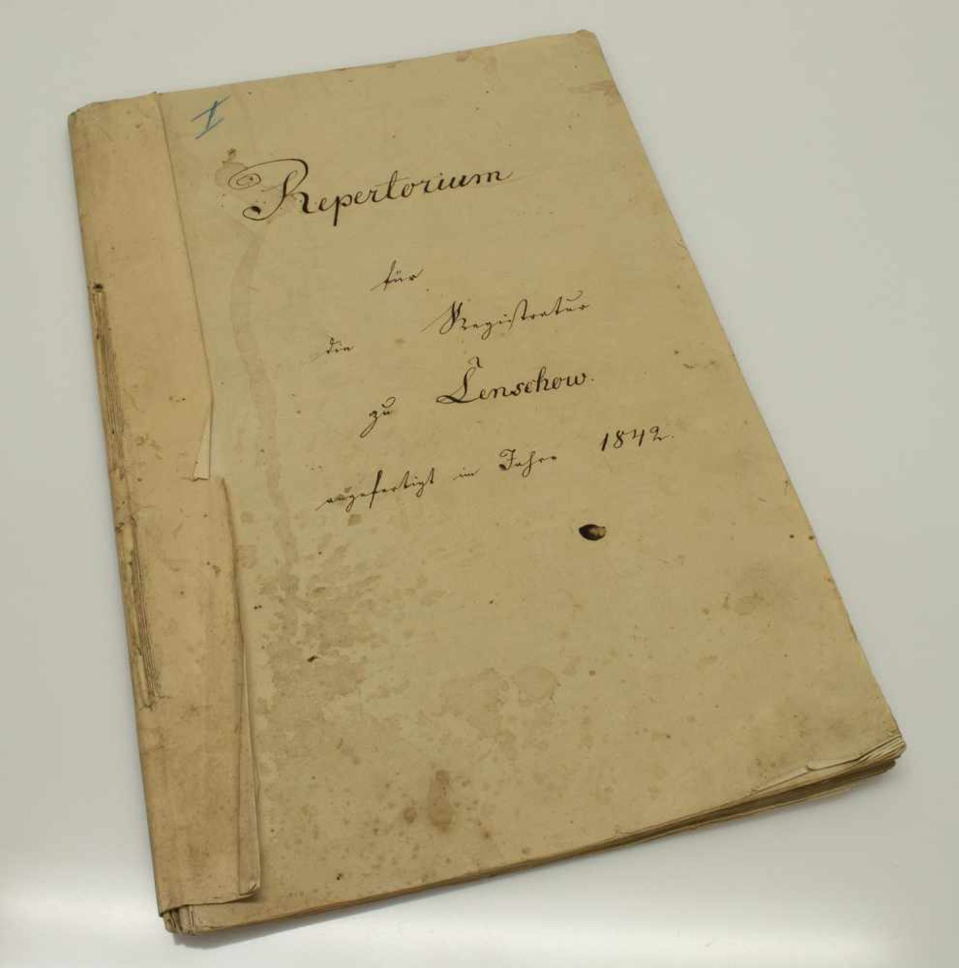 Lot Dokument„Repertorium für die Registratur zu Lenschow“, 1842