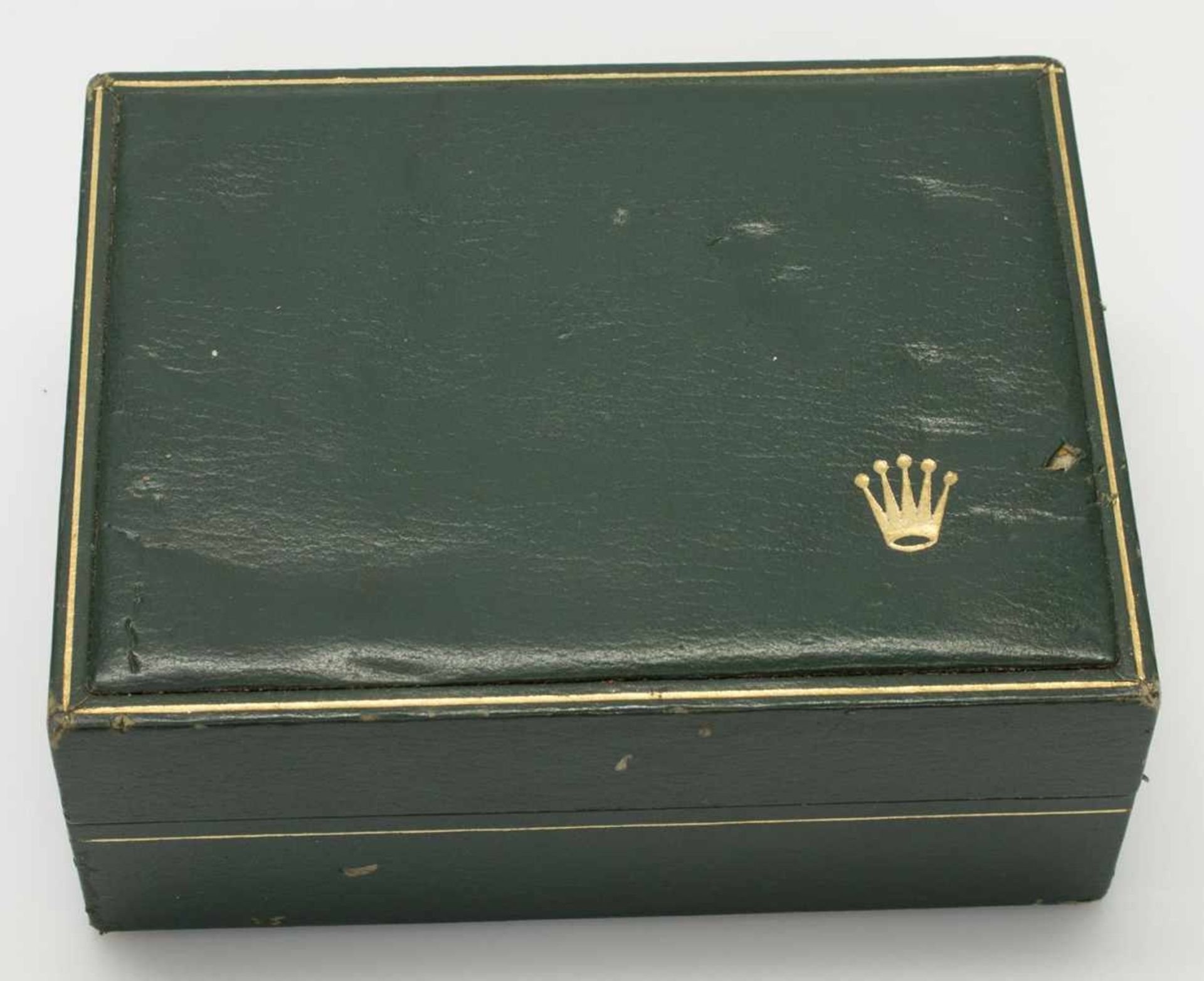 Rolex - Etui„Création Genève“, grüne Lederoptik, 12,5 x 5 x 10 cm, teilw. gebrauchsspurig