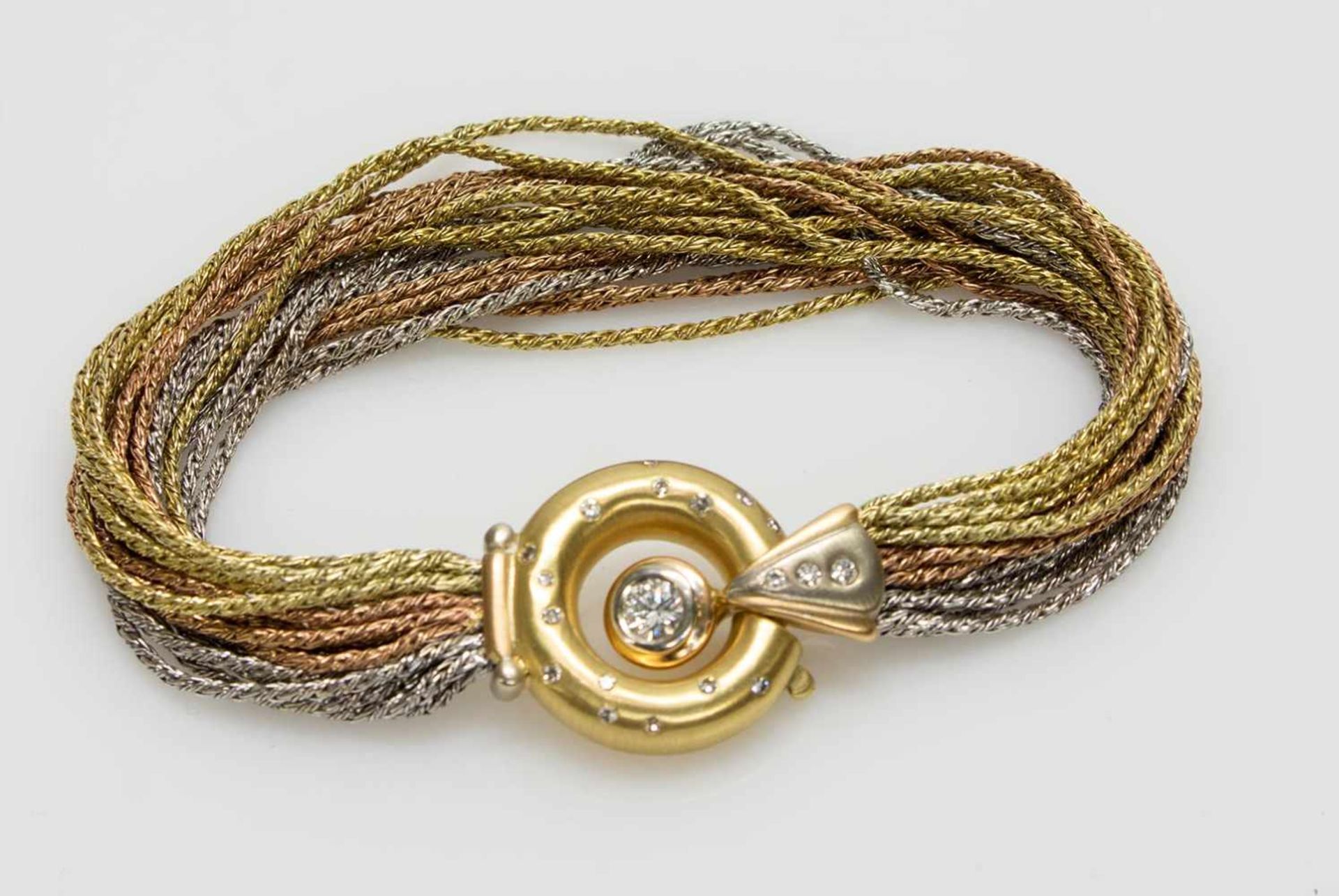 Außergewöhnliches Armband585er/750er GG/WG/RG, Ges.-Gew. 40,19 g, jew. 7 einzelne Kettenstränge,