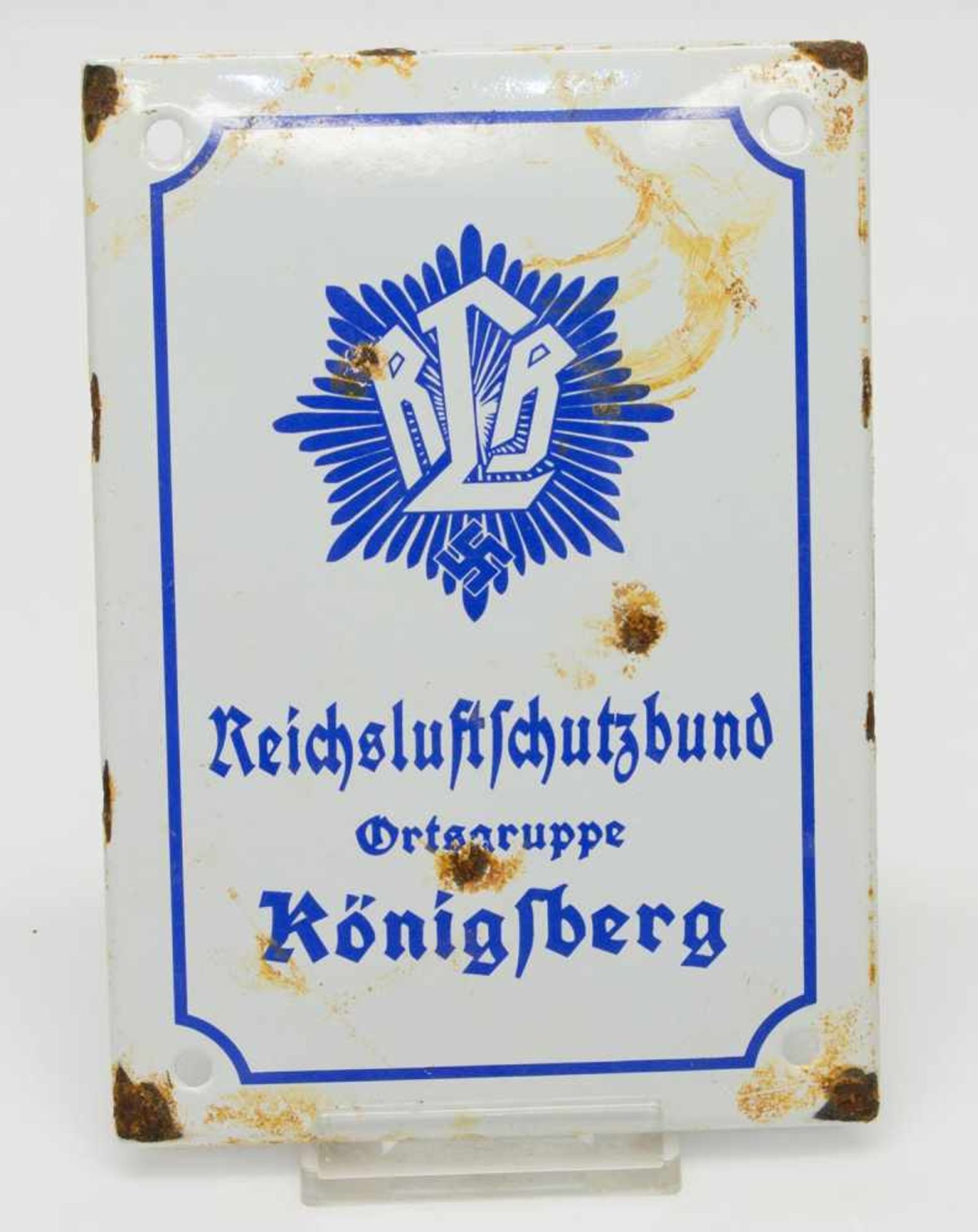 Luftschutz SchildIII. Reich, „Reichsluftschutzbund Ortsgruppe Königsberg“, Blech/ emailliert (teilw.