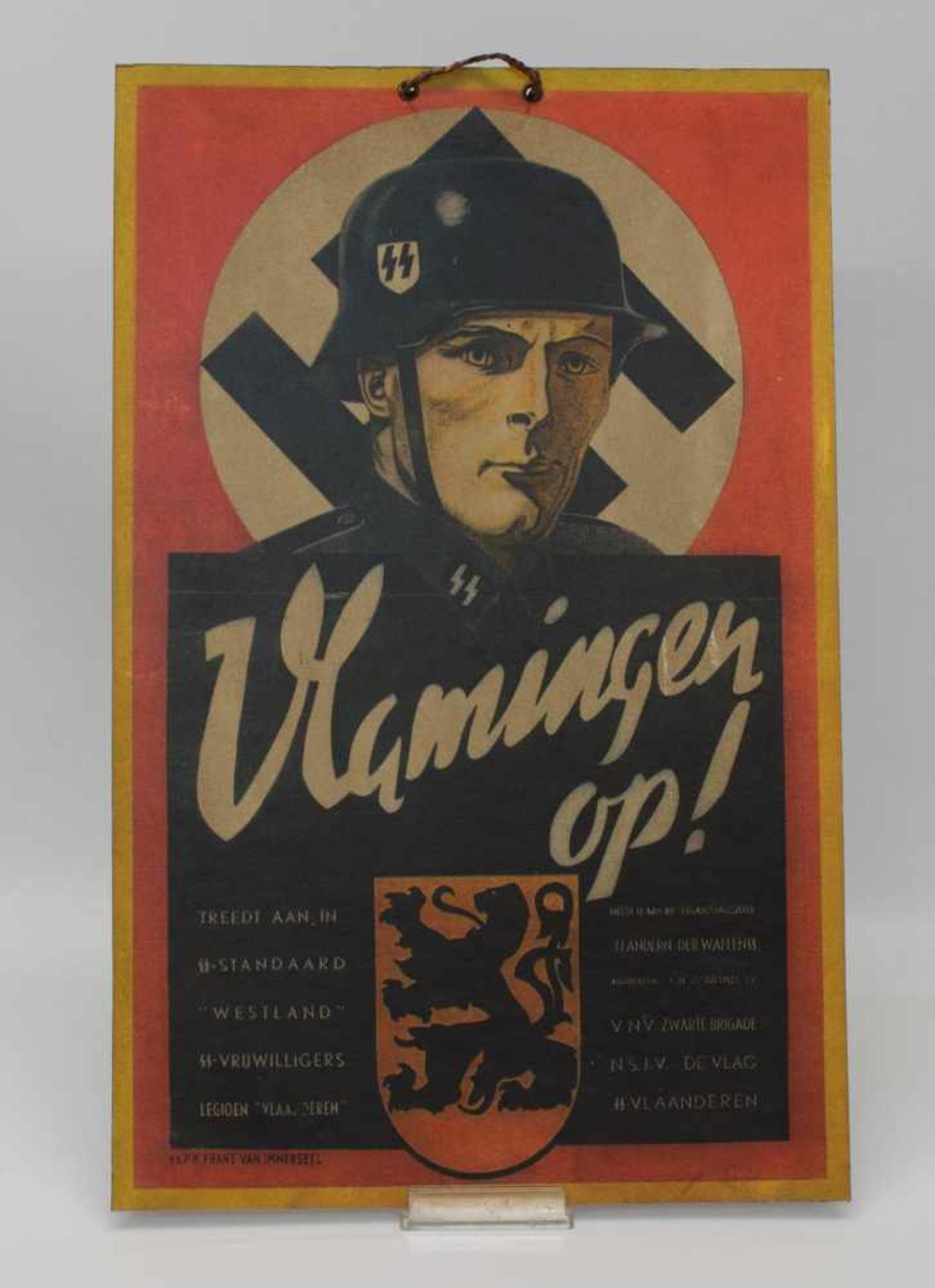 Kriegs - Propaganda - Tafel2. WK., „Manningen op!“, SS - Vlaanderen, 40 x 25 cm