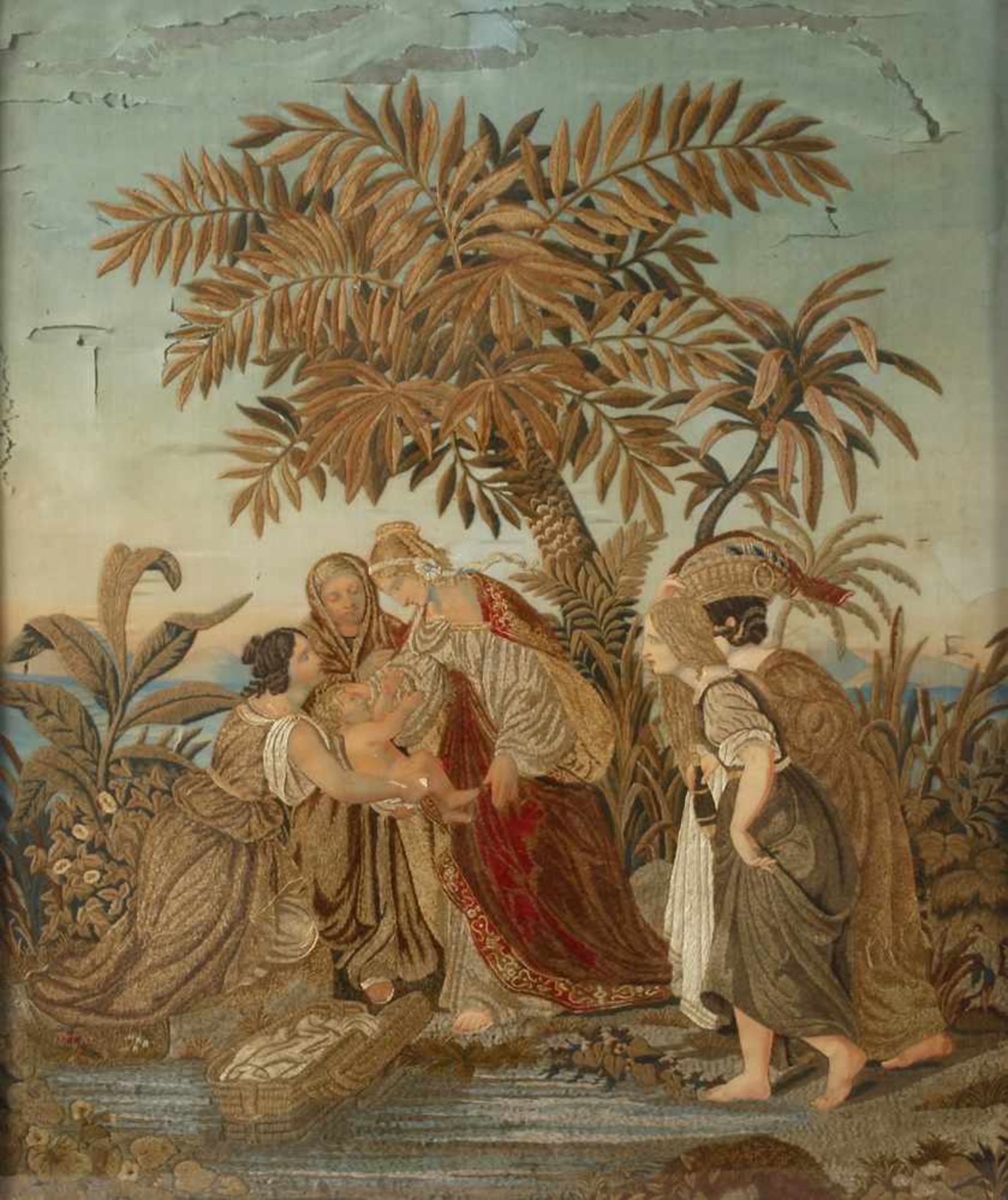 Seidenstickbild Biedermeier1. Drittel 19. Jh., unsigniert, alttestamentarische Szene mit Darstellung