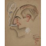 Herr mit Zigarettezeittypisches Portrait im Profil eines Zigarette rauchenden Herren, Kohle und