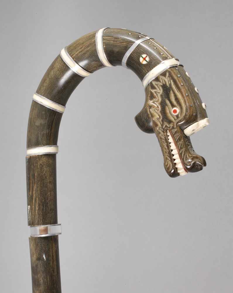 Spazierstock Horn20. Jh., komplett aus Horn und Bein gefertigtes Modell, der abgerundete Griff